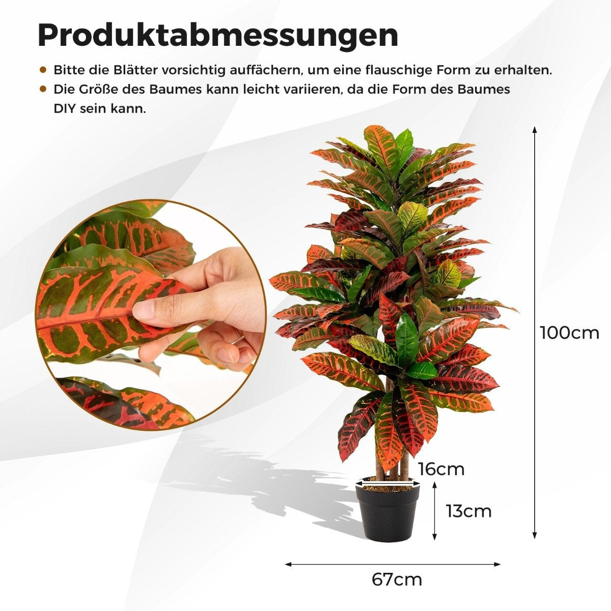 Artificial Croton Tree, 100 cm, Colorful Leaves