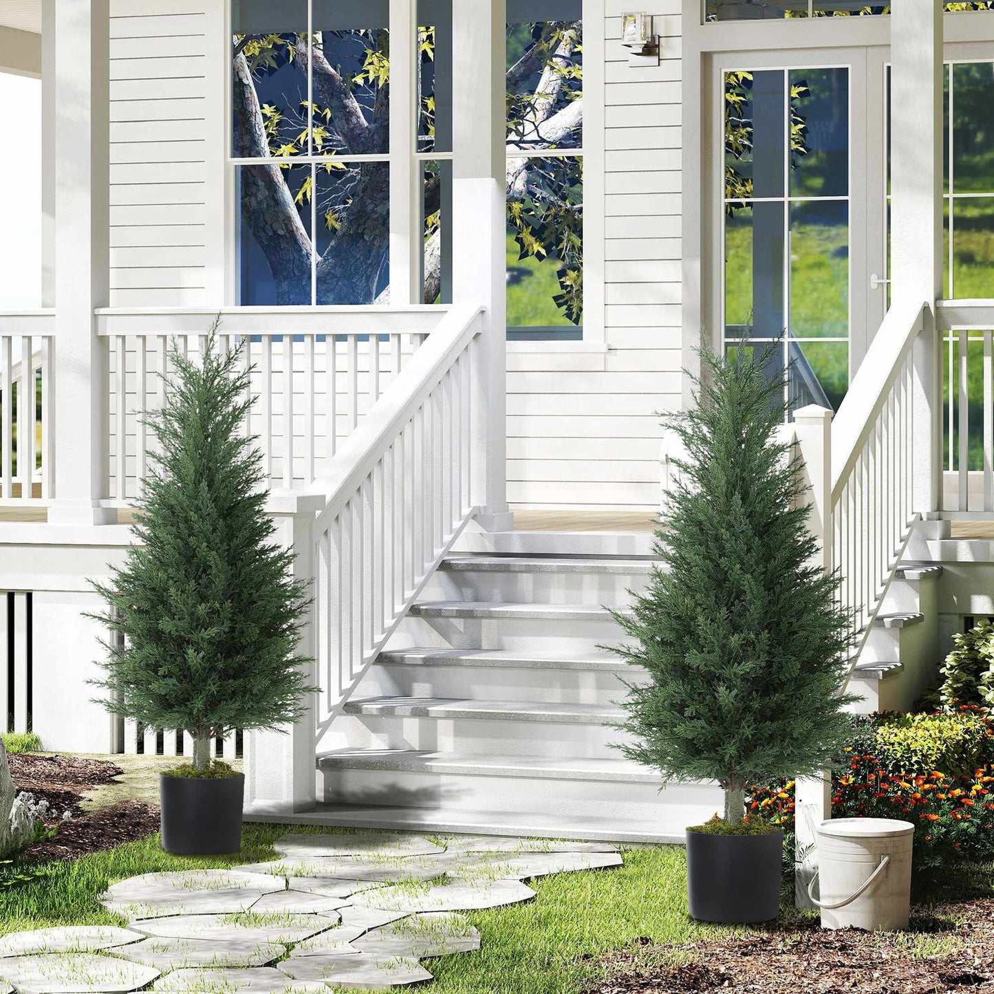 Artificial Cypress Plants, UV Resistant, Set of 2