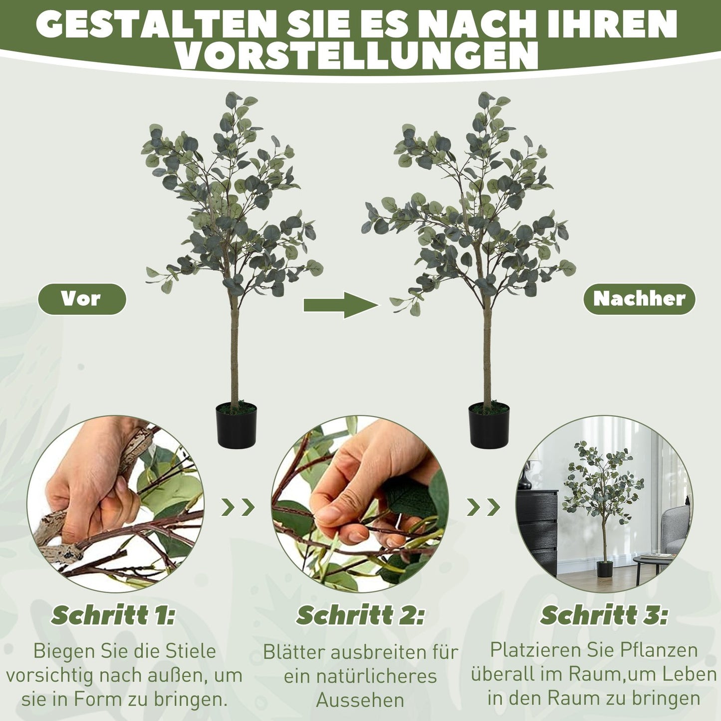 Large 150 cm artificial eucalyptus tree with pot