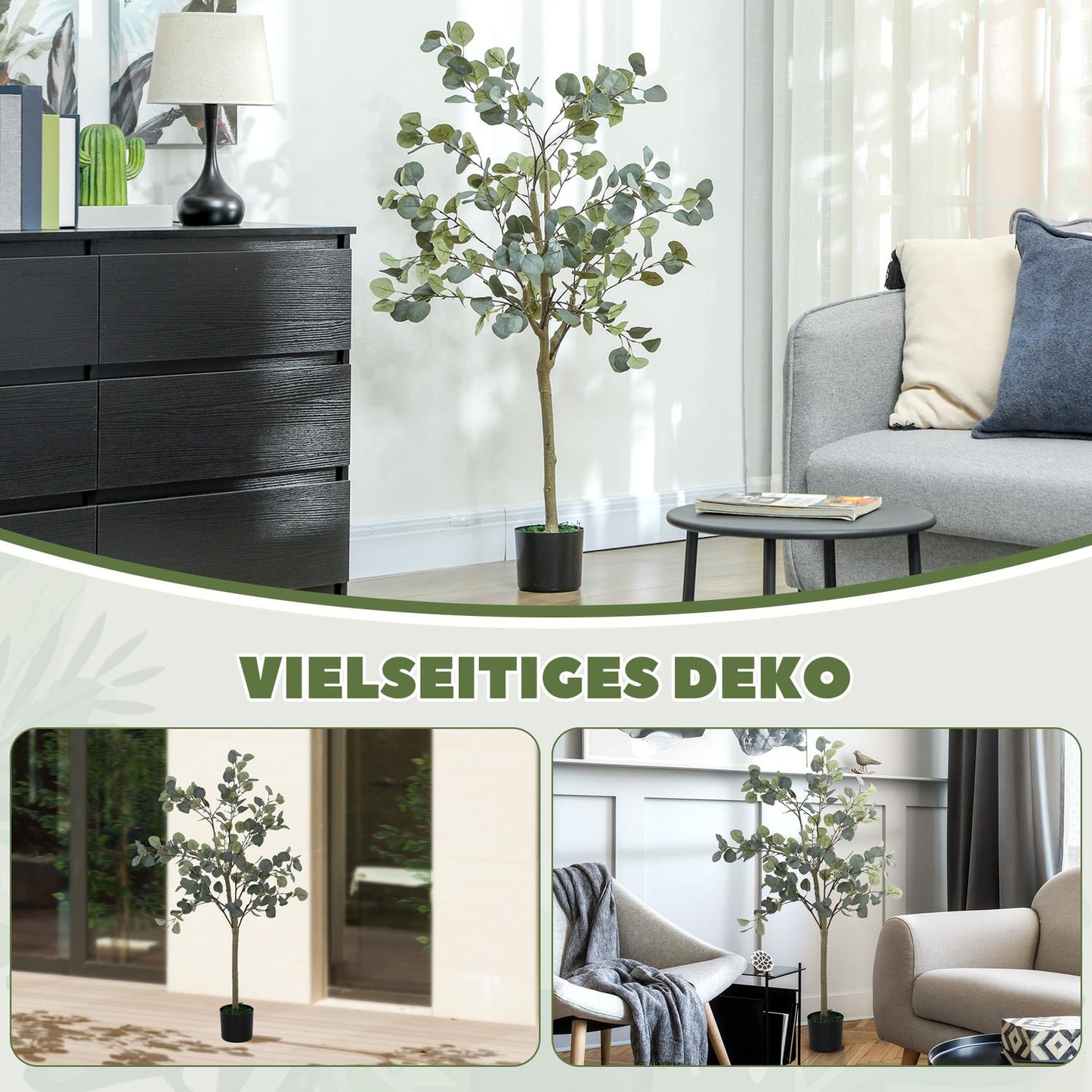 Large 150 cm artificial eucalyptus tree with pot