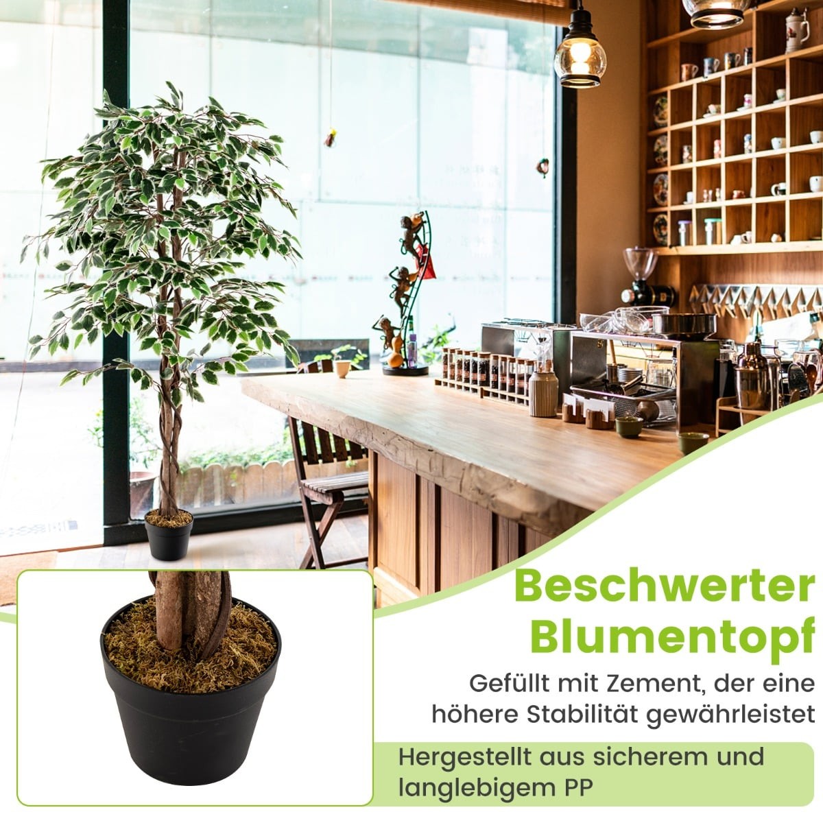 Artificial Ficus Tree, 160 cm, 1008 Leaves, Real Wood Trunk