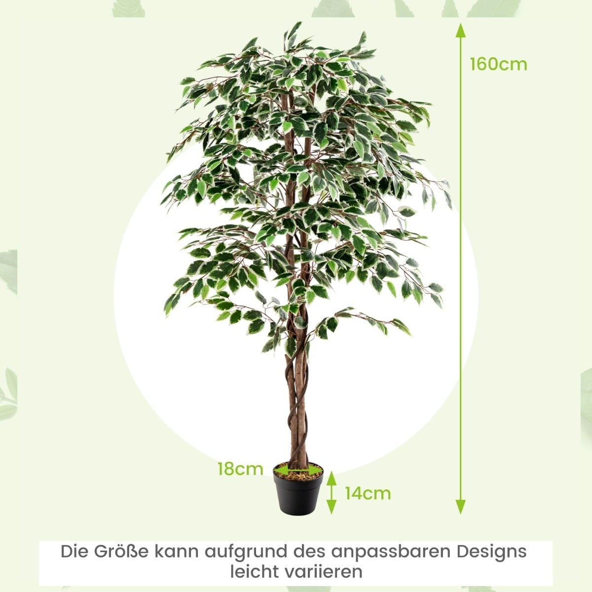 Artificial Ficus Tree, 160 cm, 1008 Leaves, Real Wood Trunk