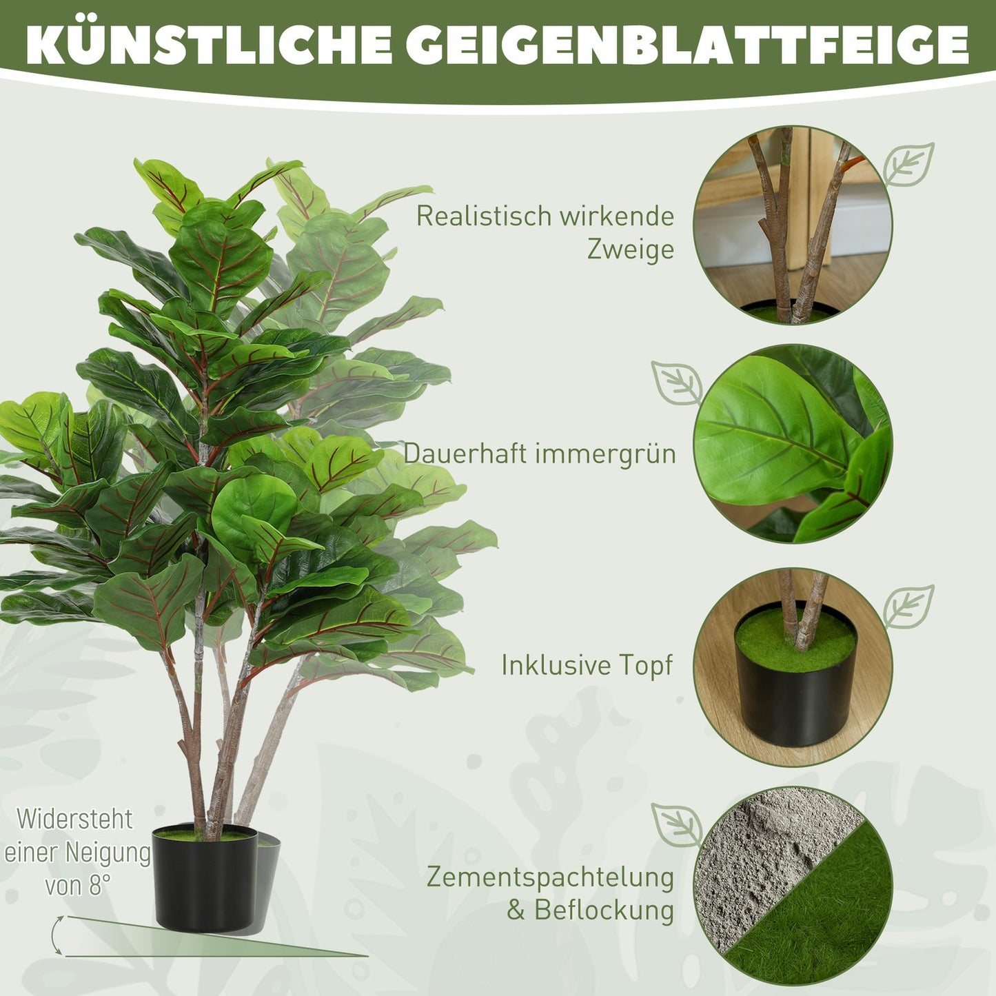 Artificial Fiddle Leaf Fig Tree, 110cm, Potted Decor
