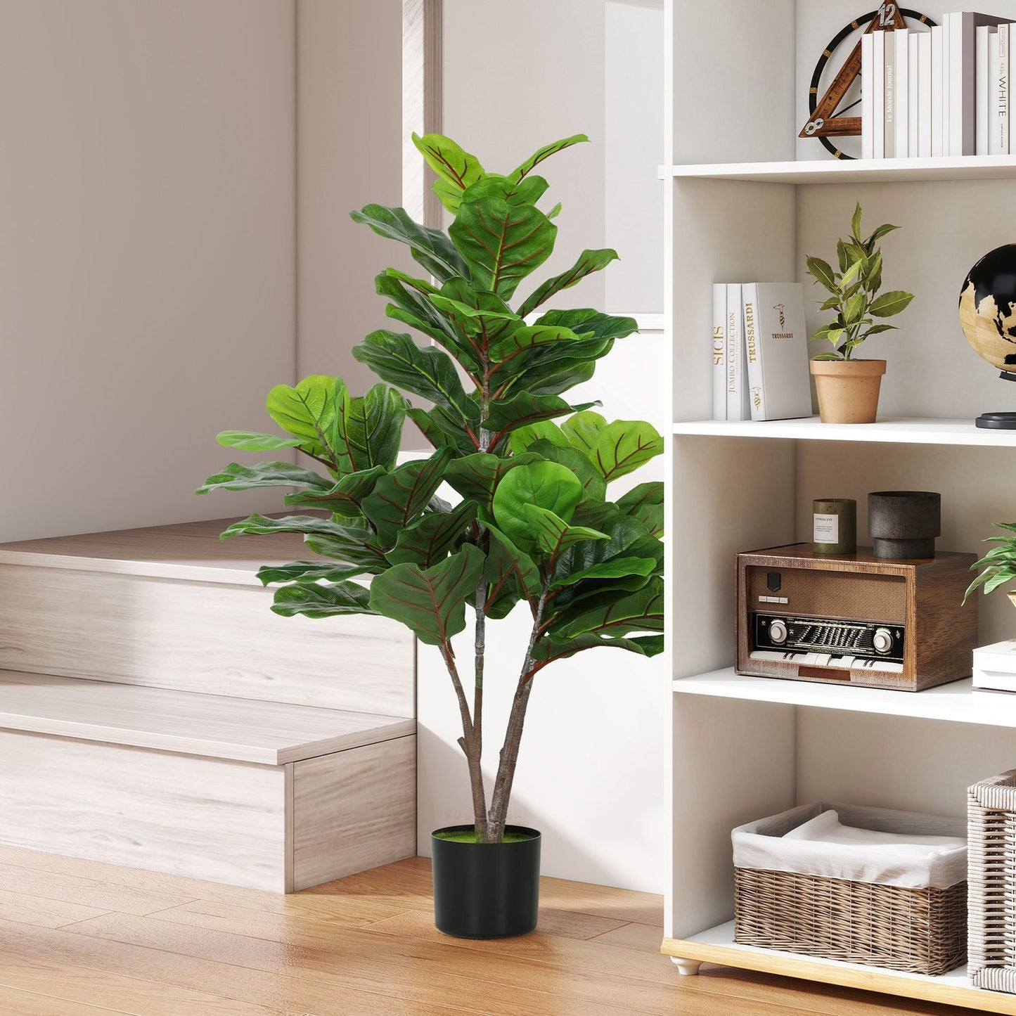 Artificial Fiddle Leaf Fig Tree, 110cm, Potted Decor