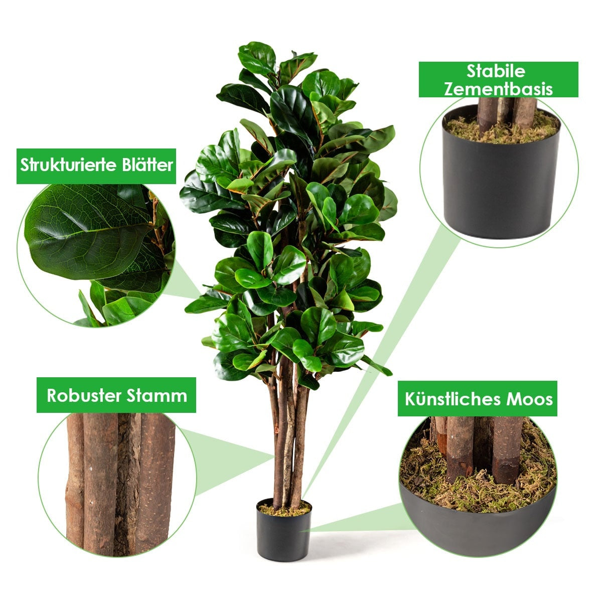 Artificial Fiddle Leaf Fig Tree, 1.5m, Indoor/Outdoor Decor
