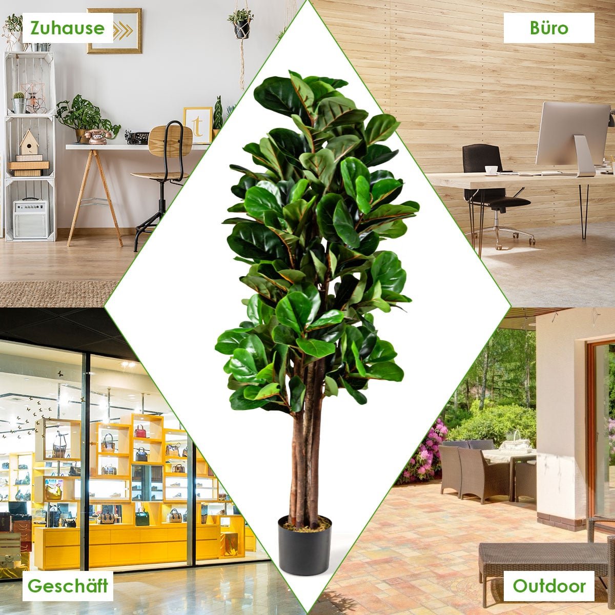 Artificial Fiddle Leaf Fig Tree, 1.5m, Indoor/Outdoor Decor