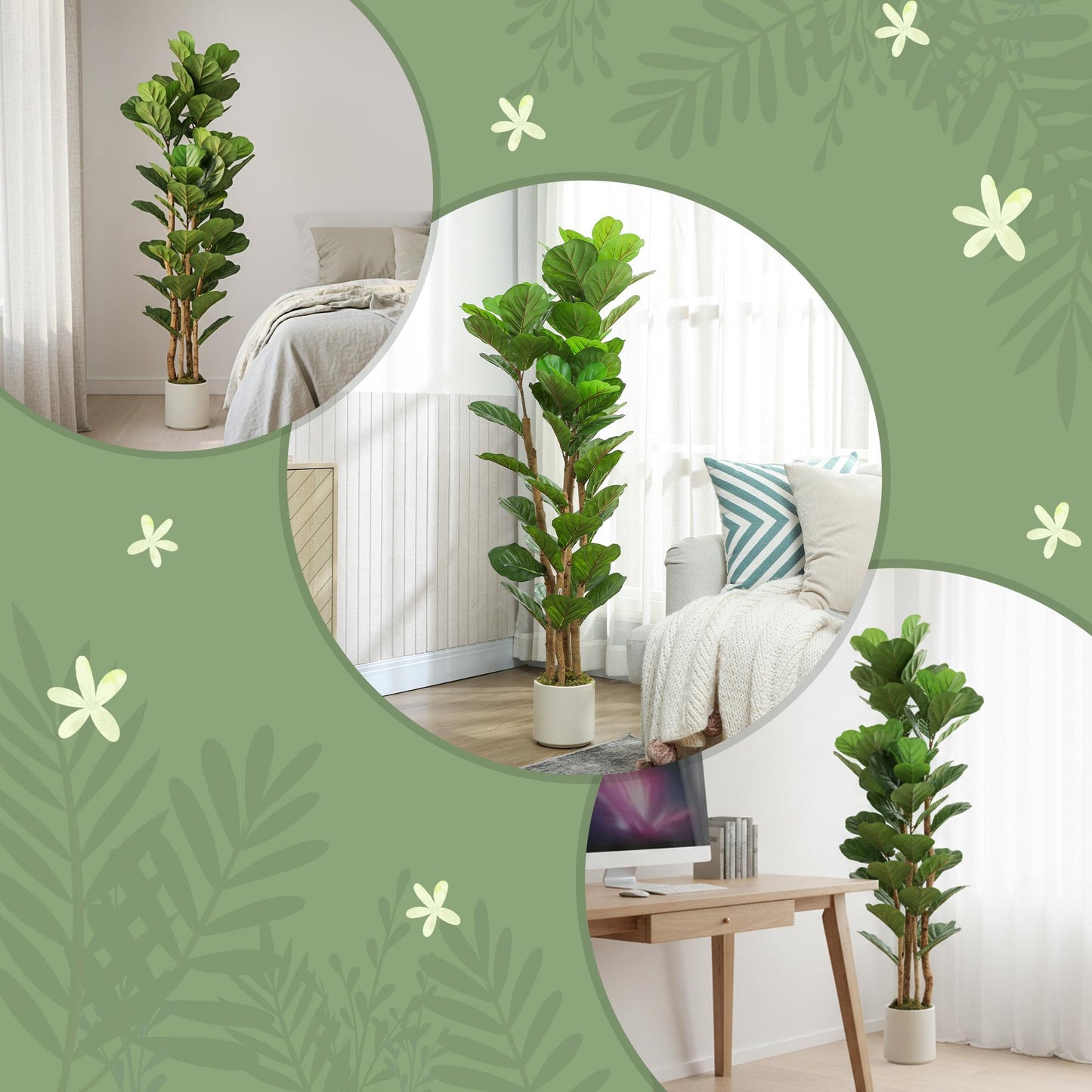 Artificial Fiddle Leaf Fig Tree, 71 Leaves, 150 cm Tall