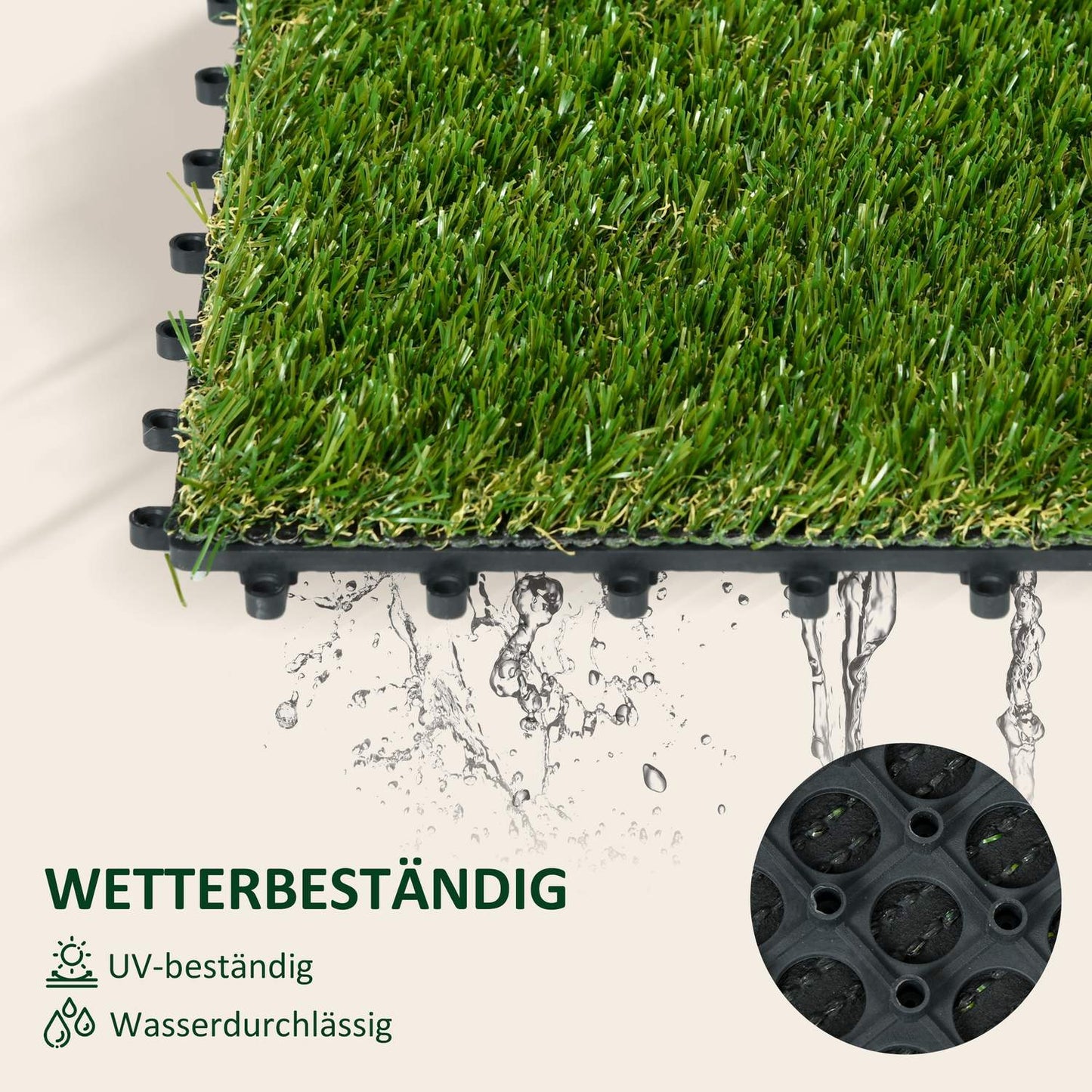 Artificial Grass Tiles - Pack of 10, 25mm, for garden use