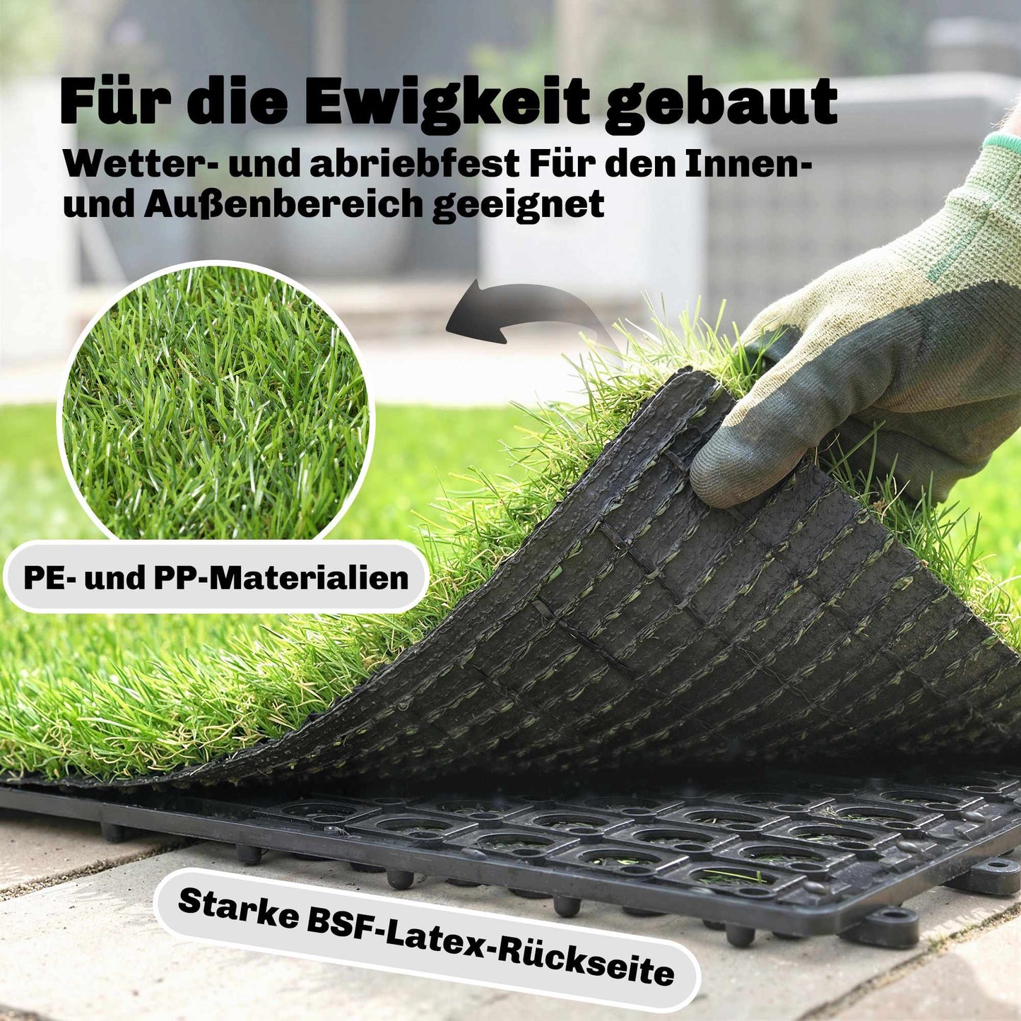 Artificial Grass Tiles Set, 22 Pieces, 30x30 cm, Drainage System