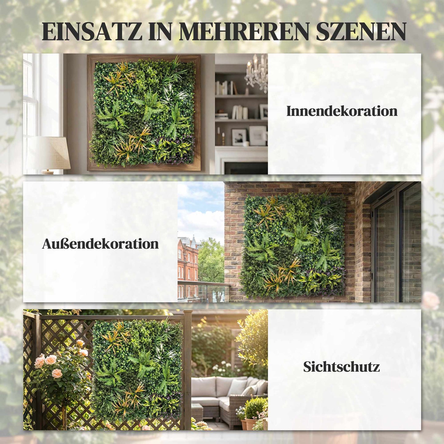 Artificial Hedge Panel, 100x100 cm, UV Resistant