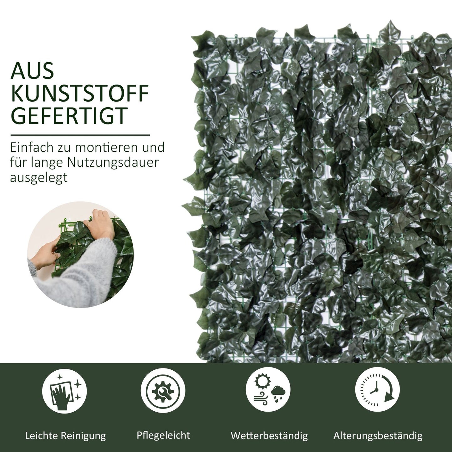 Artificial Privacy Hedge Wall - Dark Green, 300 x 150 cm