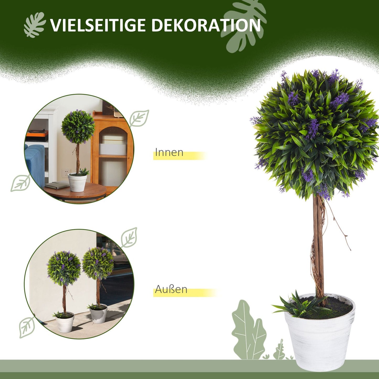 Artificial lavender plants - 60 cm, set of 2 with moss pot