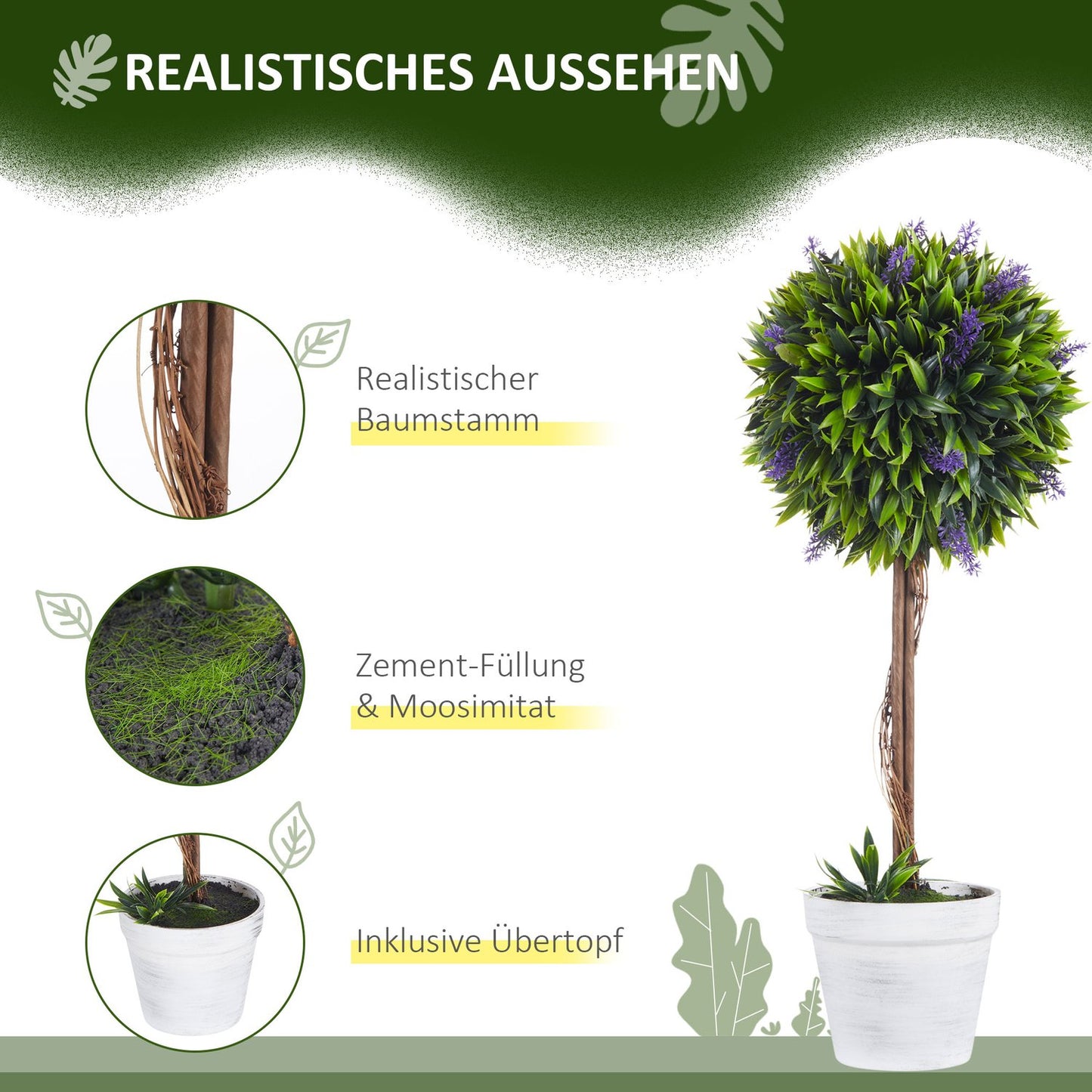 Artificial lavender plants - 60 cm, set of 2 with moss pot