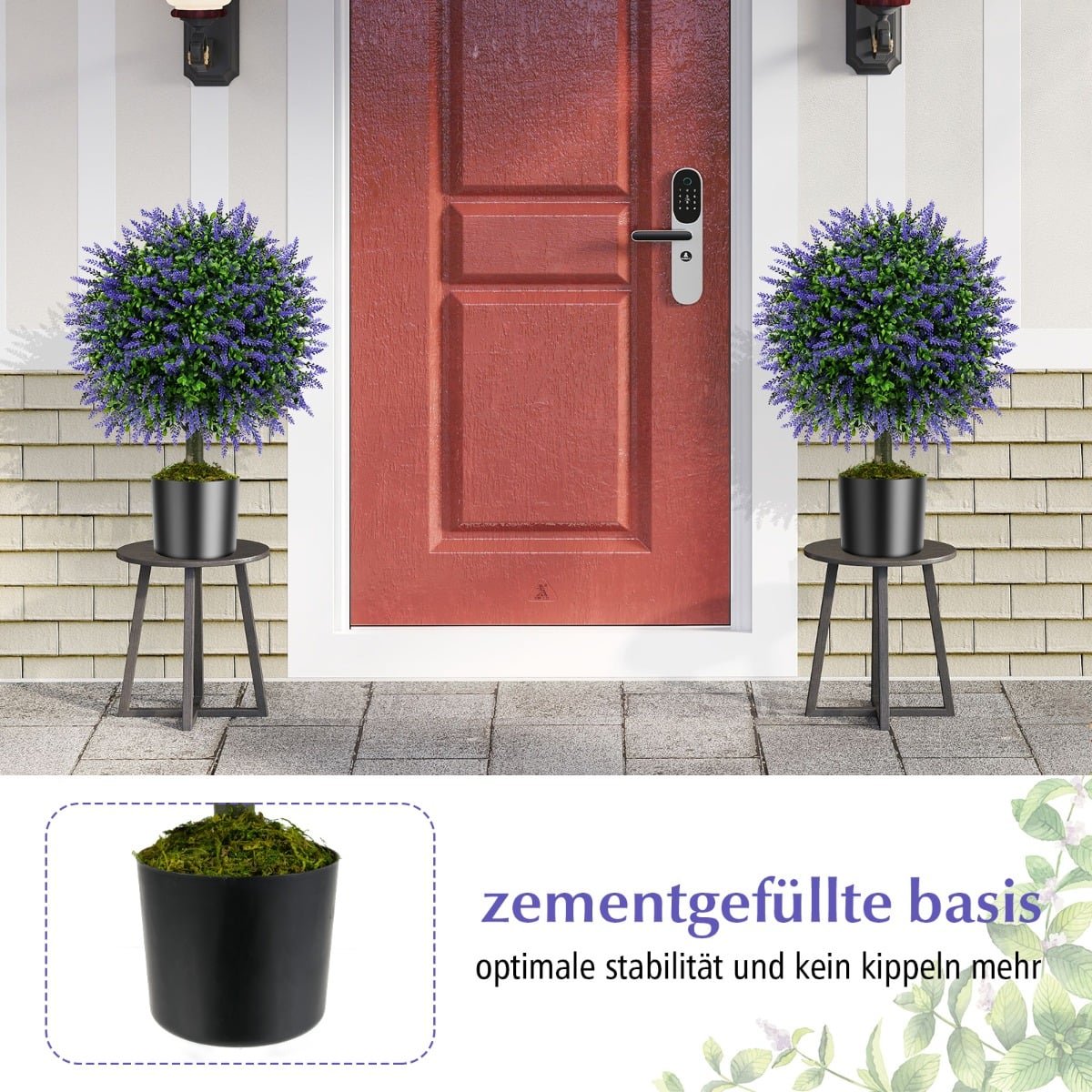 Artificial Lavender Topiary Trees, 58cm, Set of 2