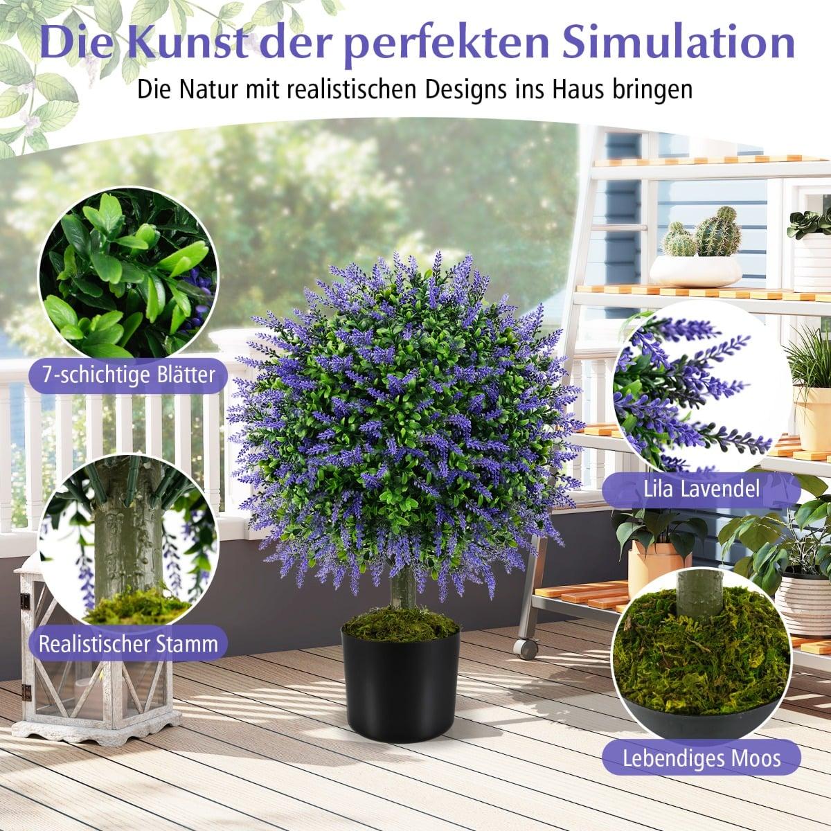 Artificial Lavender Topiary Trees, 58cm, Set of 2