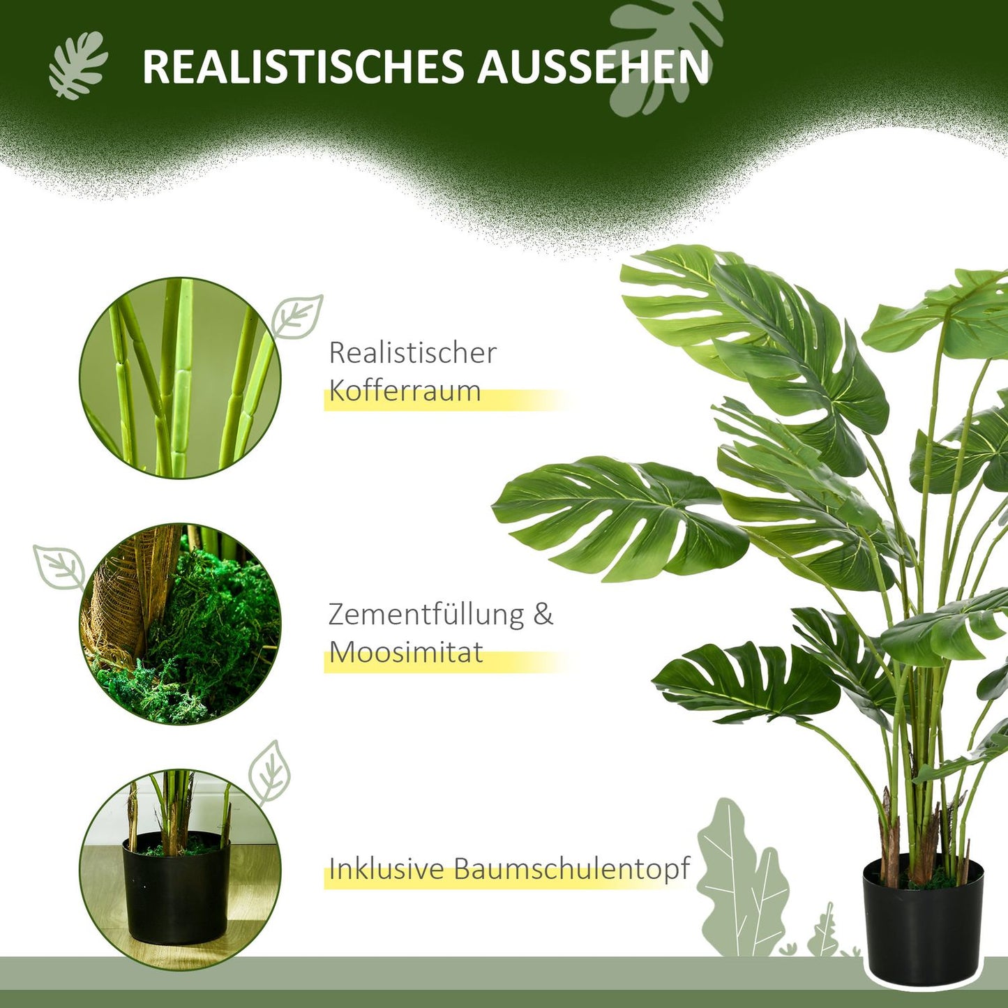 Artificial 120 cm Monstera plant in planter - lifelike greenery