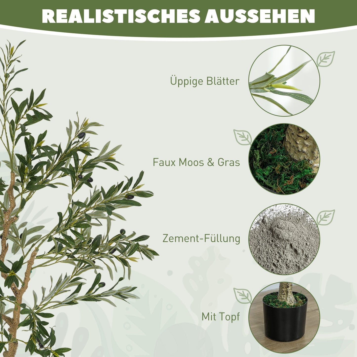 Artificial Olive Tree, 150 cm, 720 Leaves, 40 Olives
