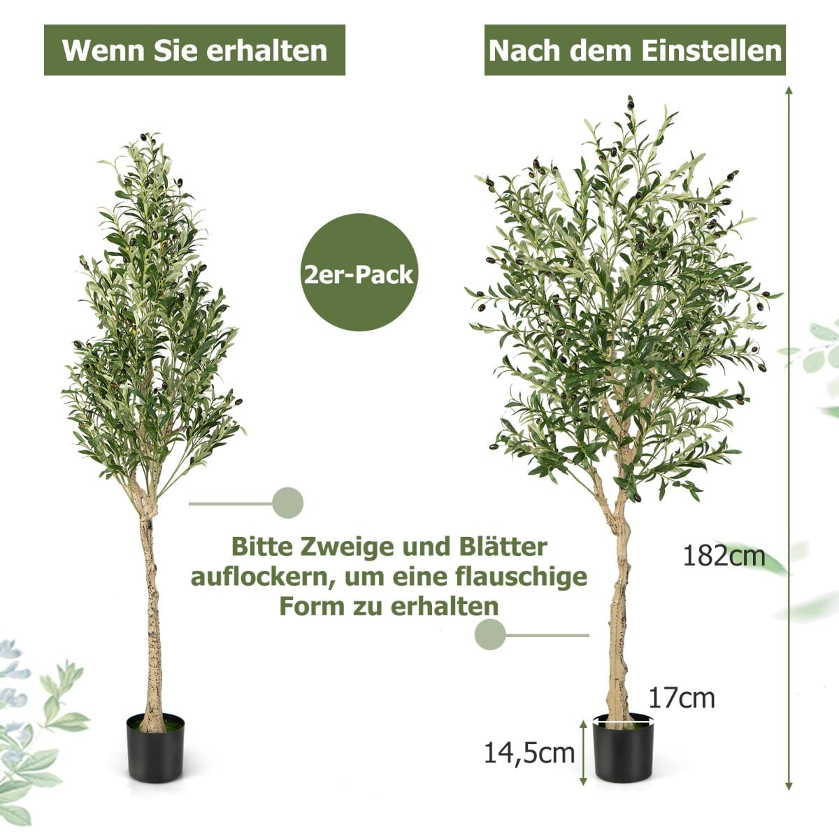 Artificial Olive Trees, 182cm, 1296 Leaves, 72 Olives