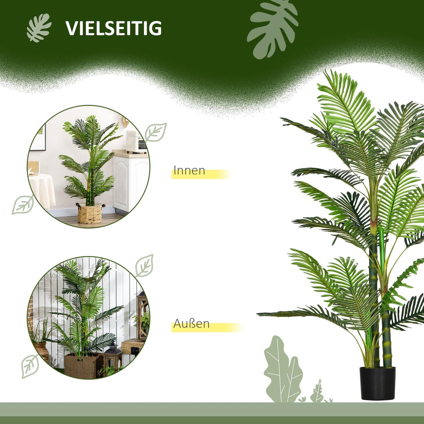Indoor artificial palm tree, 150 cm, cement-filled base