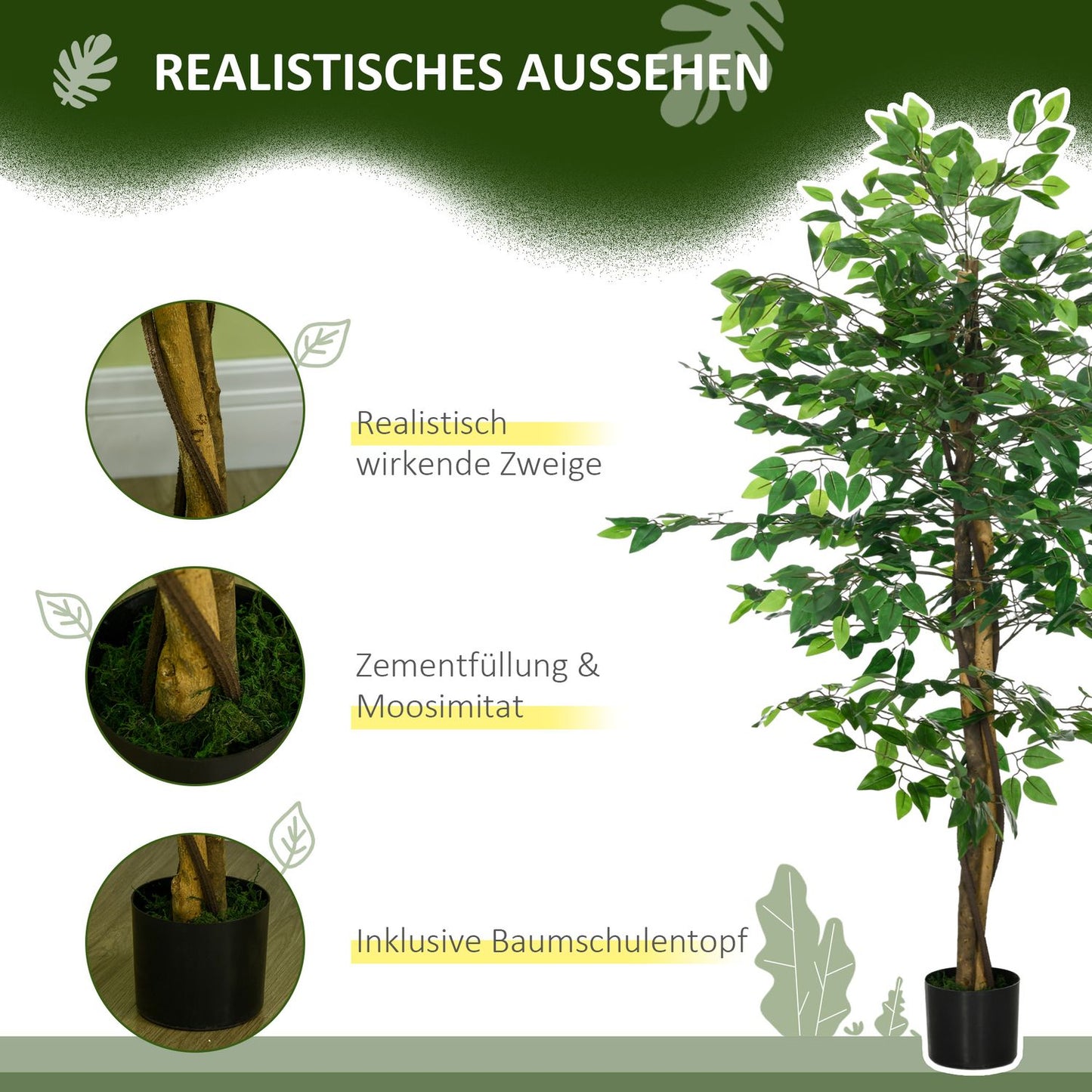 Artificial ficus tree 150 cm with planting - lifelike potted plant