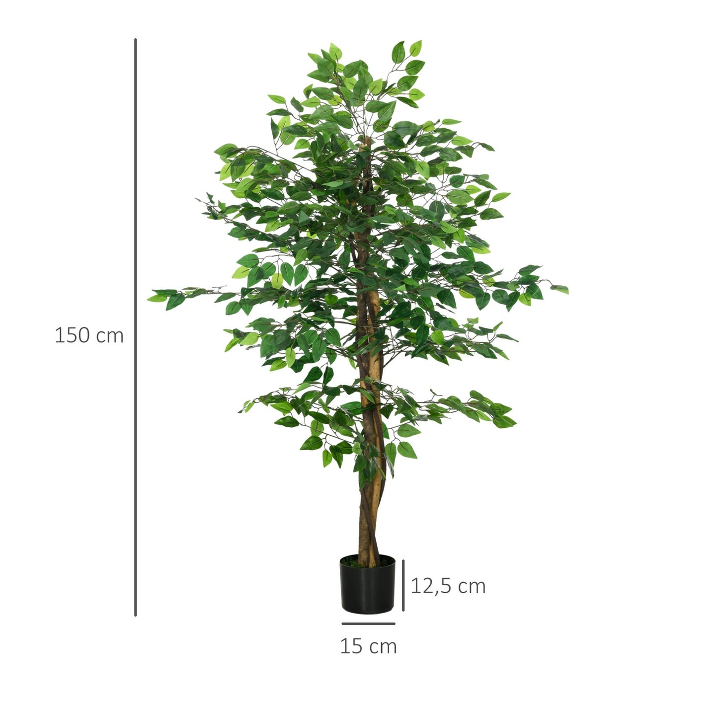 Artificial ficus tree 150 cm with planting - lifelike potted plant
