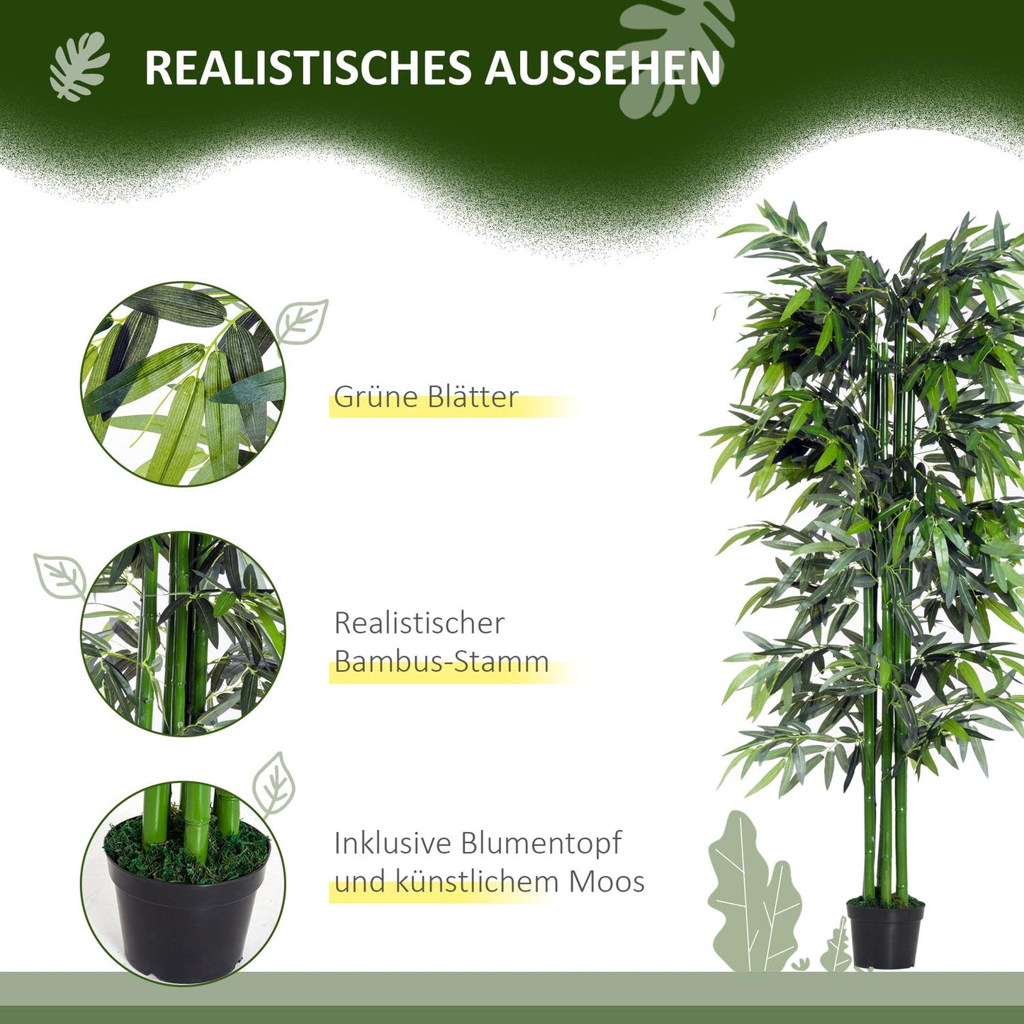 Artificial bamboo with planting - 180 cm realistic green