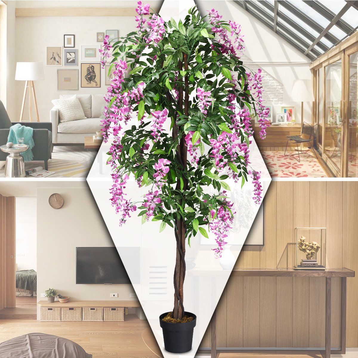Artificial Plant Usable Artificial Palm Artificial Tree 180 cm Pink