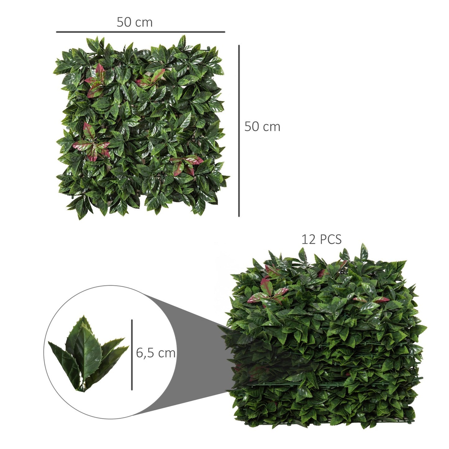 Artificial plant wall, UV protected privacy screen, 50x50 cm, 12-pack