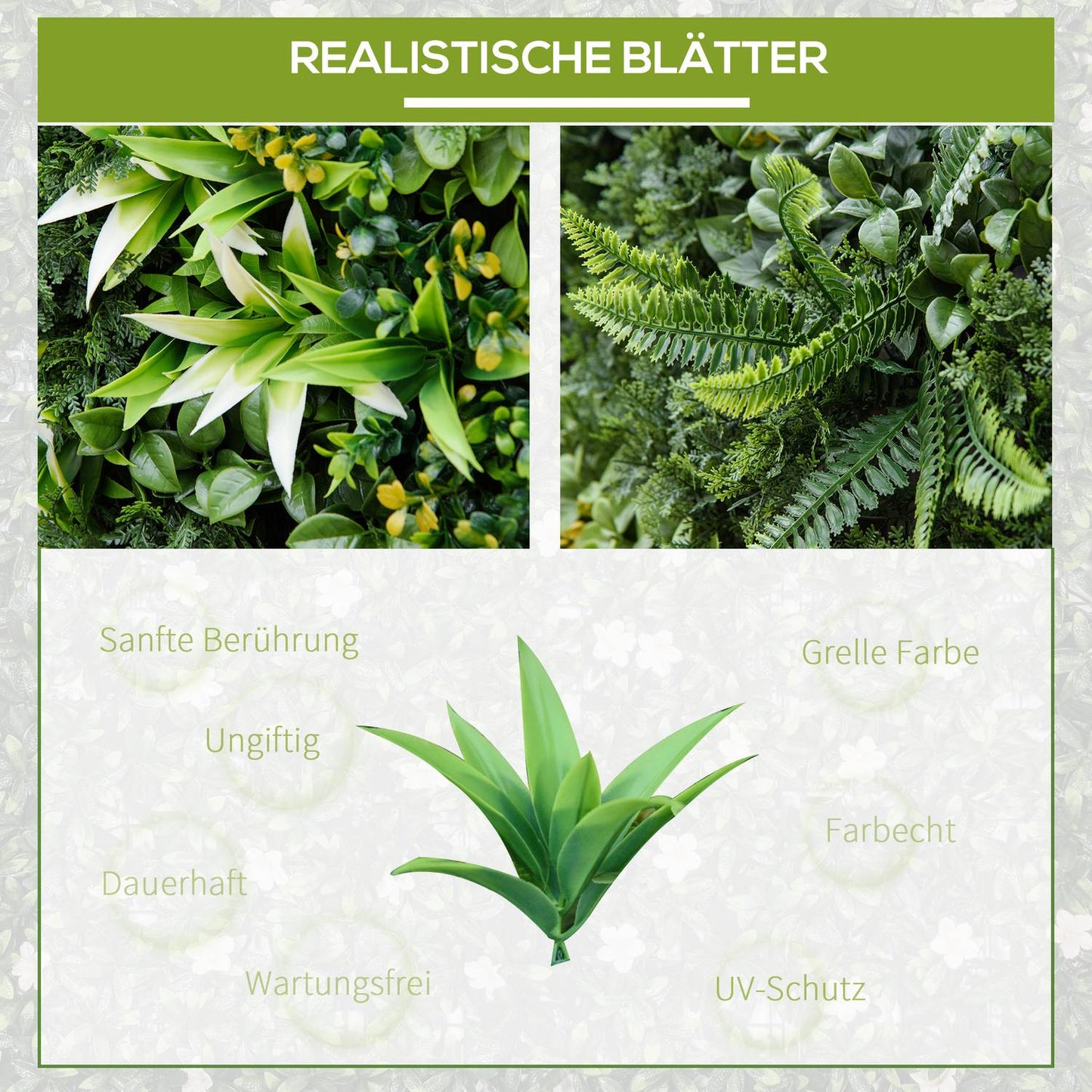 Artificial plant wall, UV protected, 12-pack, 50x50 cm