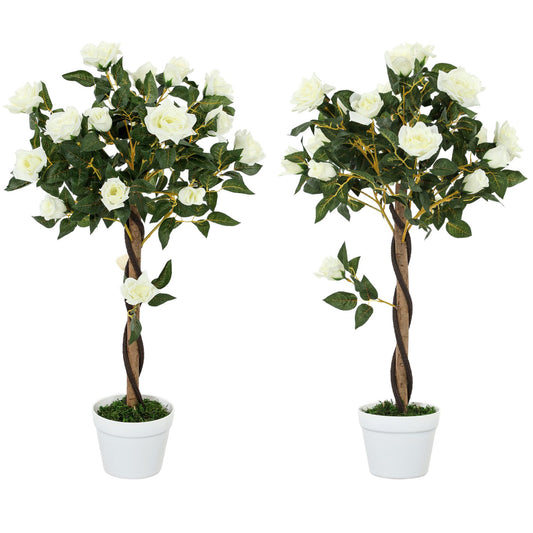 Artificial Plant in Cement Pot – White, 90 cm, Set of 2