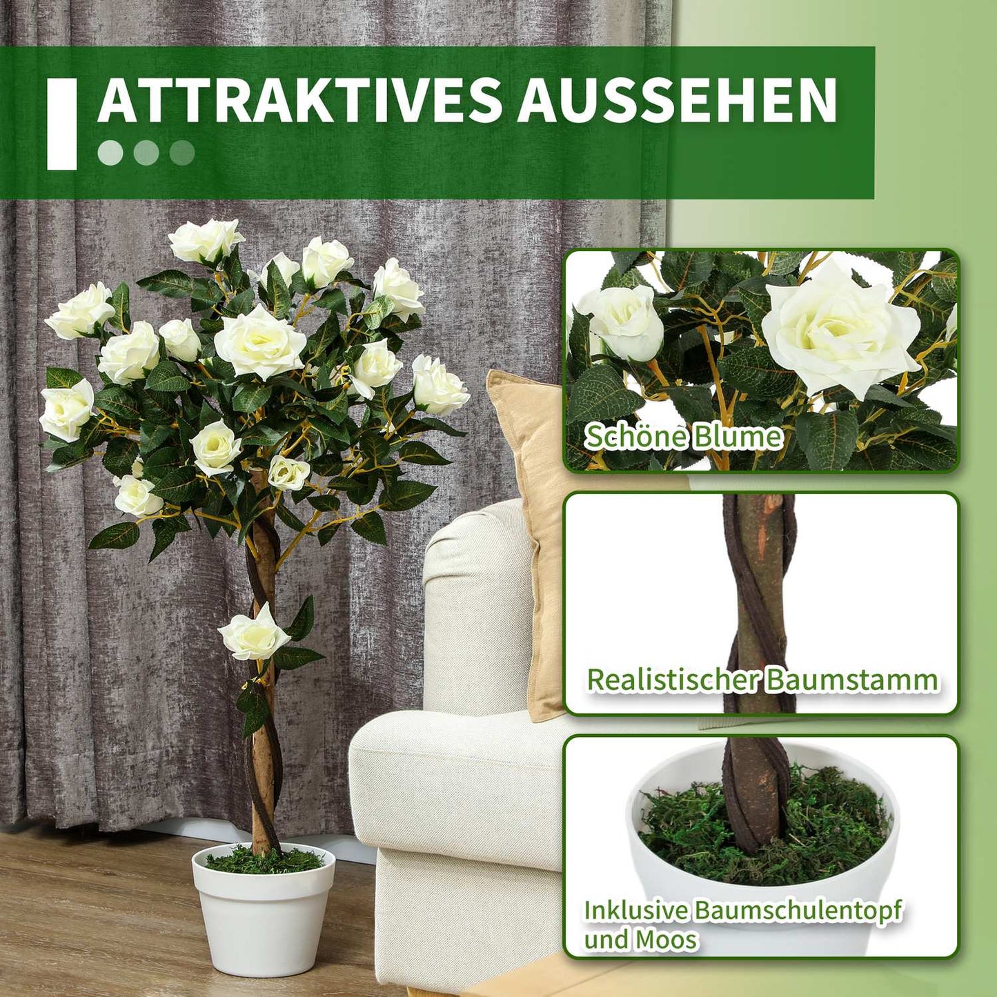 Artificial Plant in Cement Pot – White, 90 cm, Set of 2