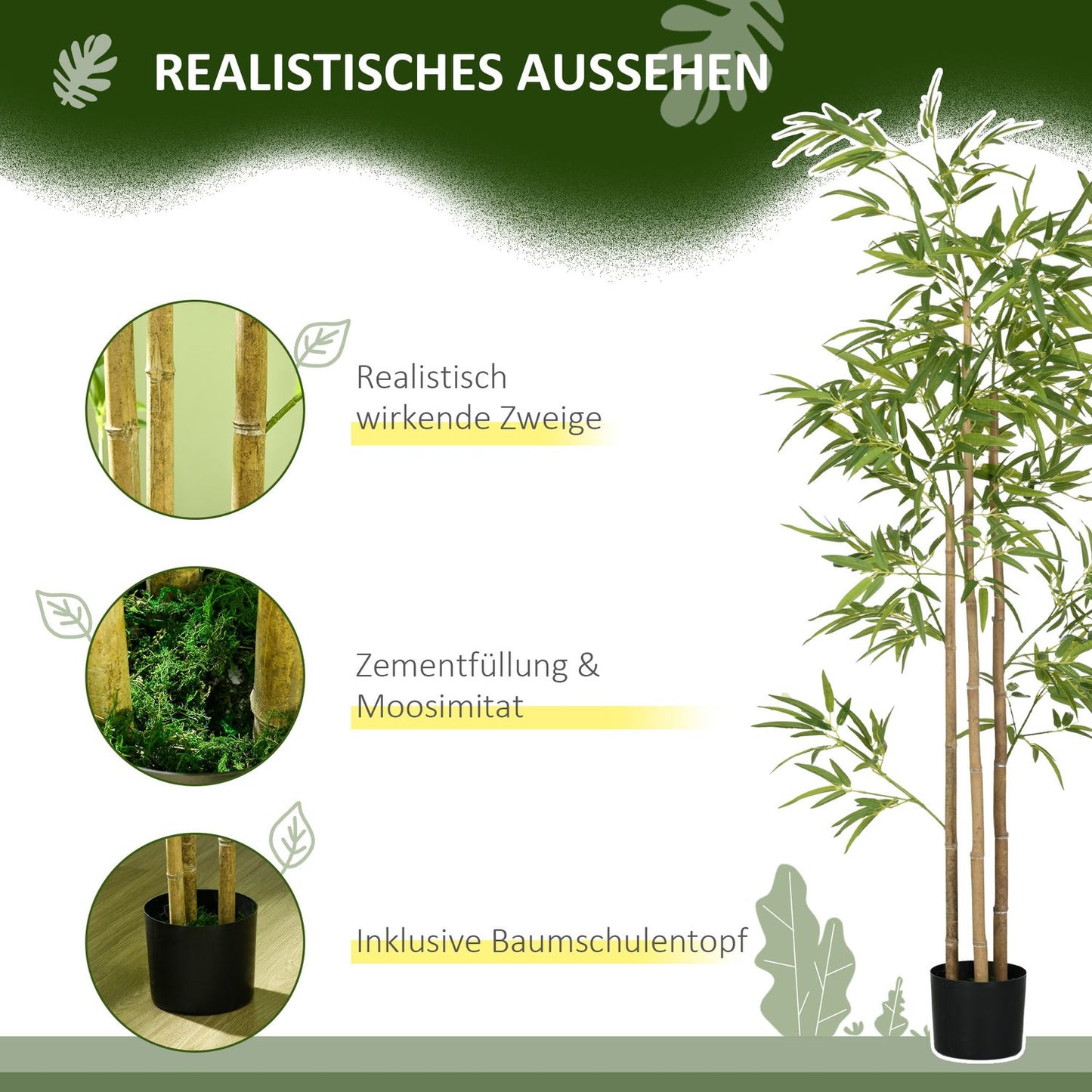 Artificial Bamboo Plant - 180cm, 830 Leaves, Indoor Decor