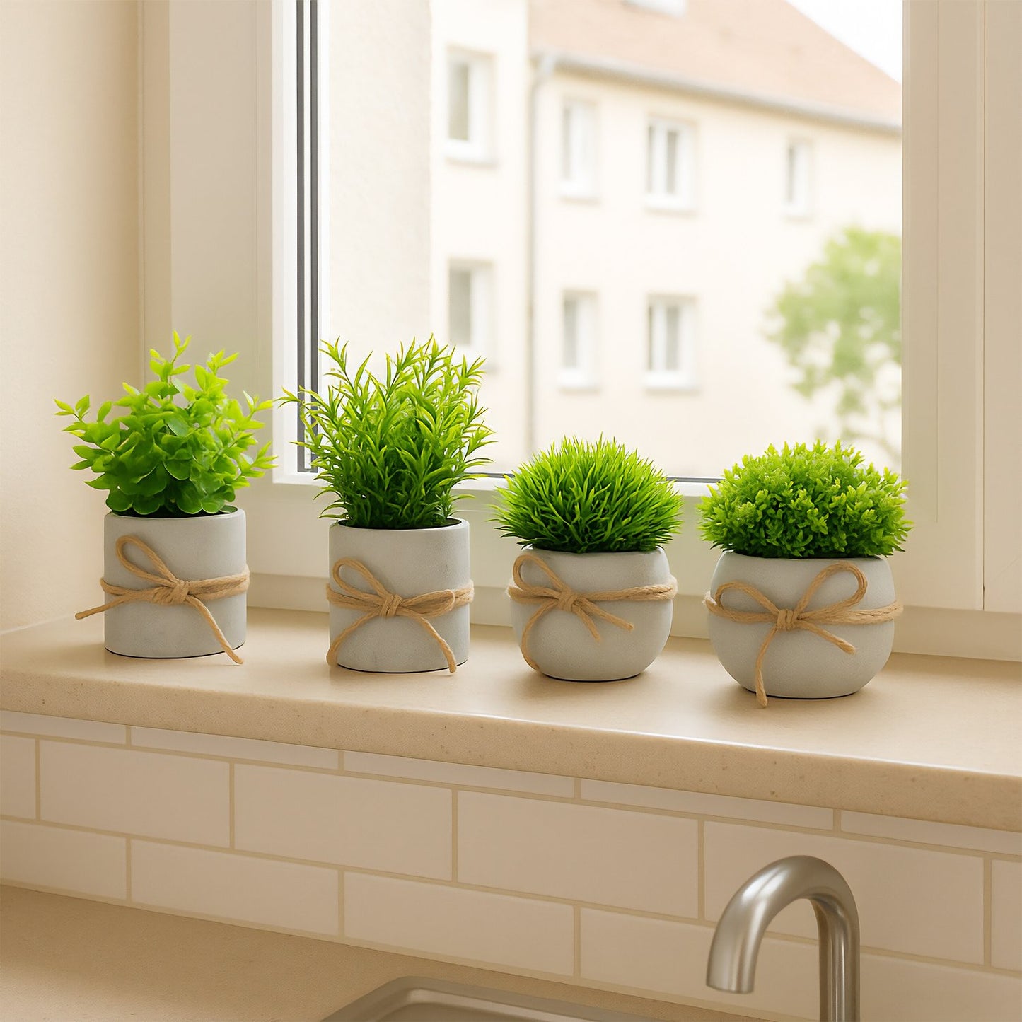 Artificial Plants Set, Small Plastic Décor in Pots
