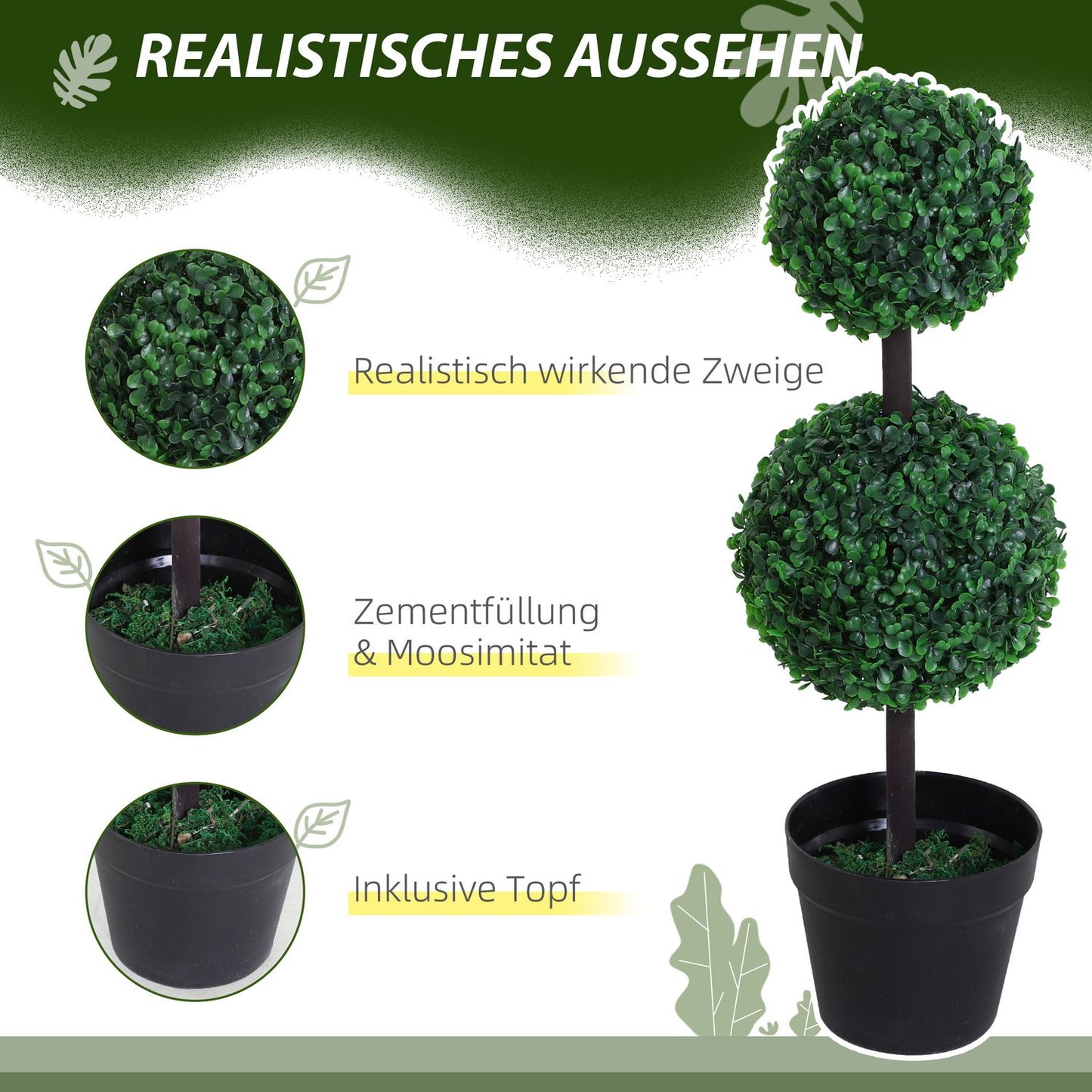 Set of 2 large 67 cm artificial trees with 2 balls
