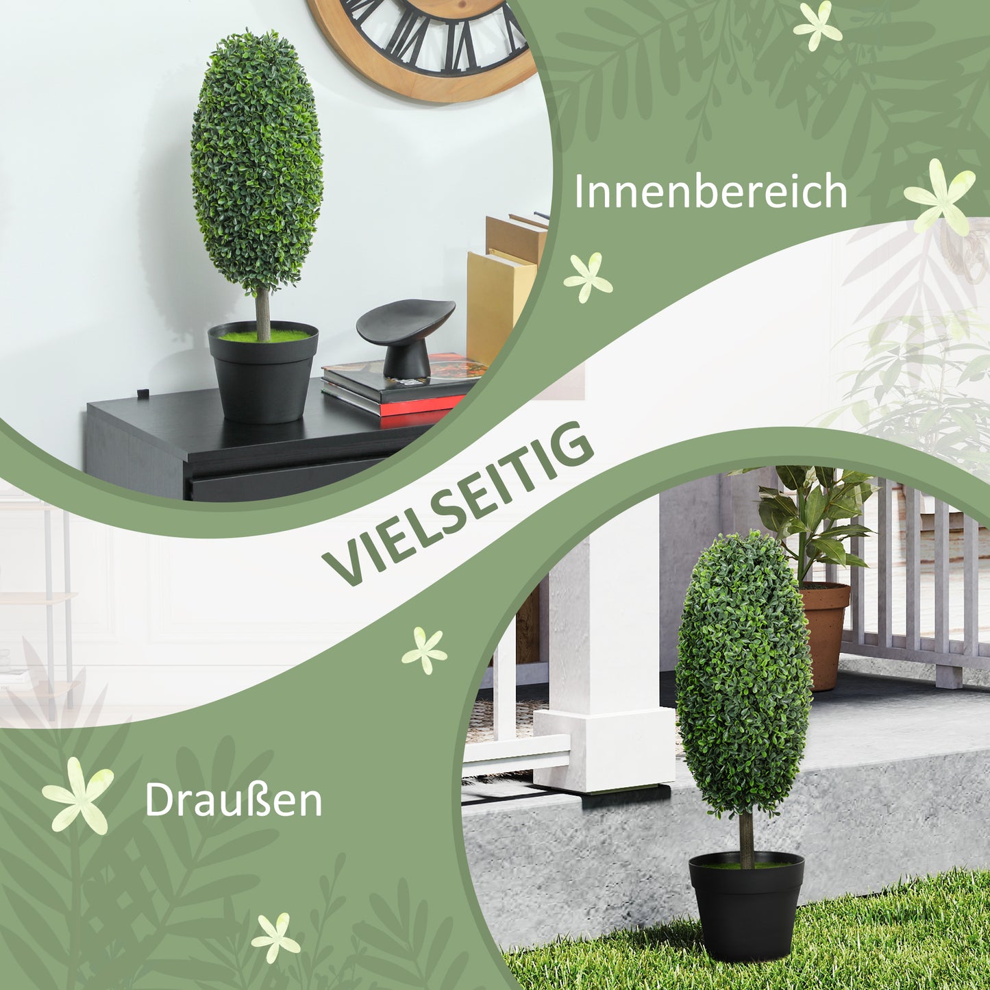 Artificial Plants Set of 2, UV-Resistant, 60 cm Tall