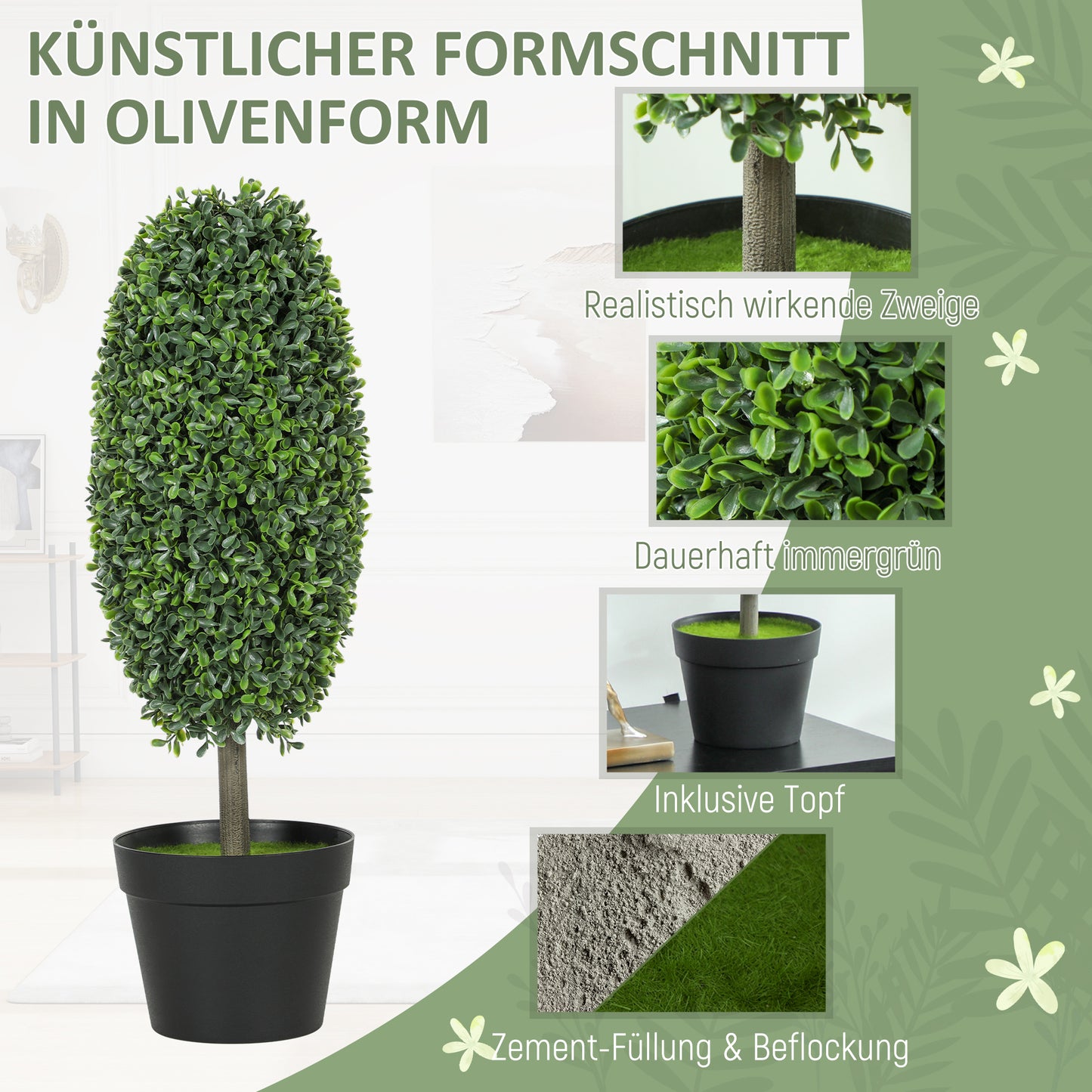 Artificial Plants Set of 2, UV-Resistant, 60 cm Tall