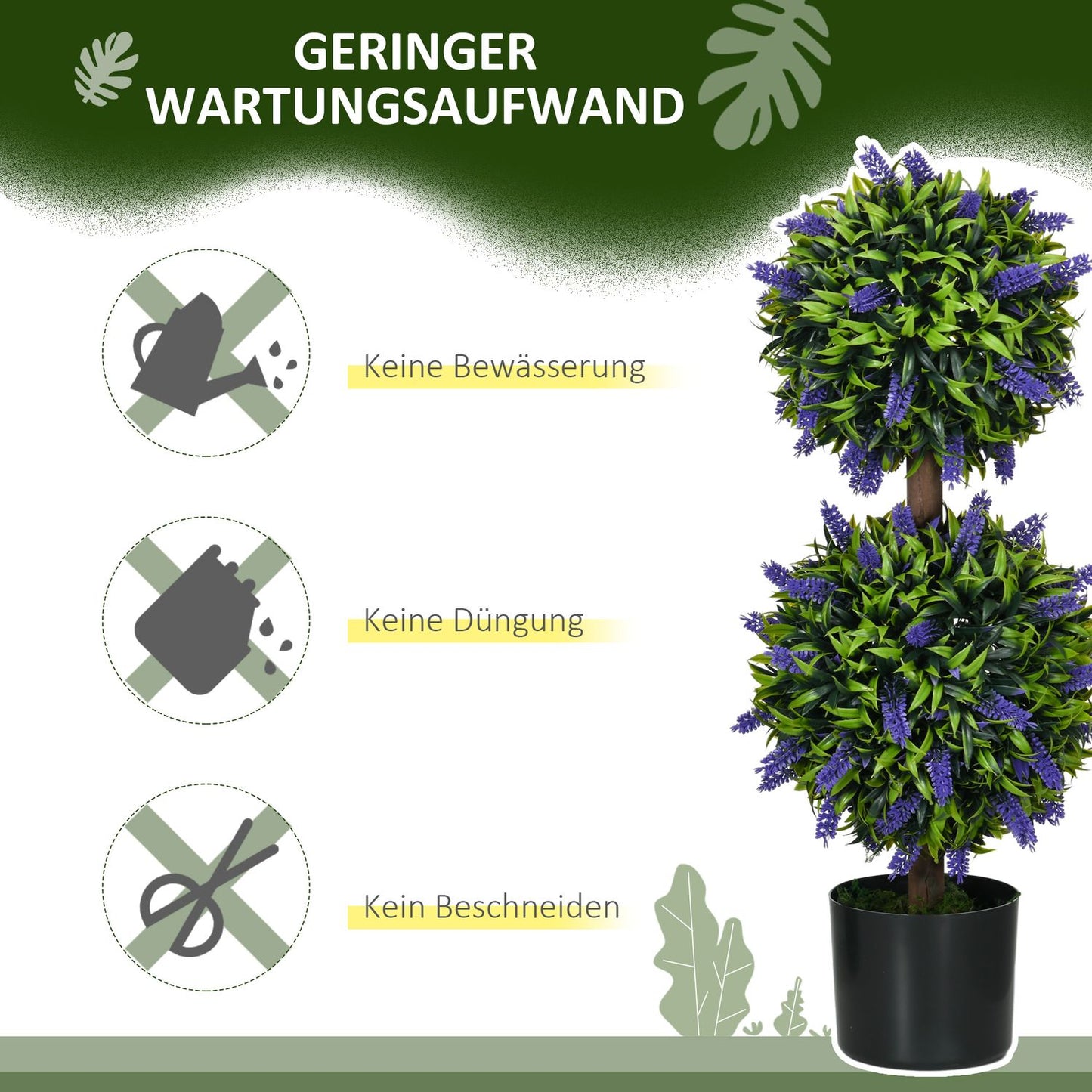 Artificial Plants Set of 2 - UV Resistant, 70cm with Lavender