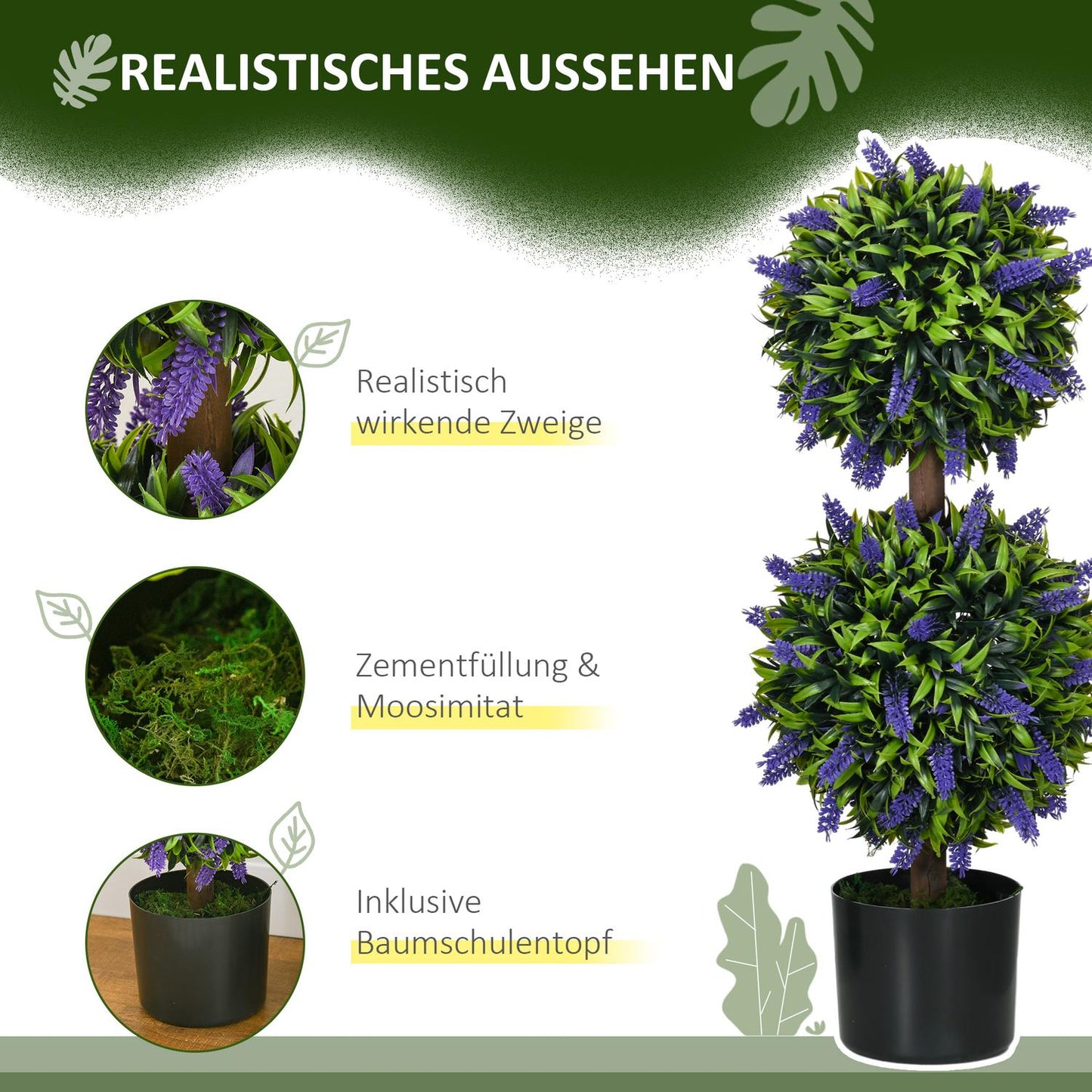 Artificial Plants Set of 2 - UV Resistant, 70cm with Lavender