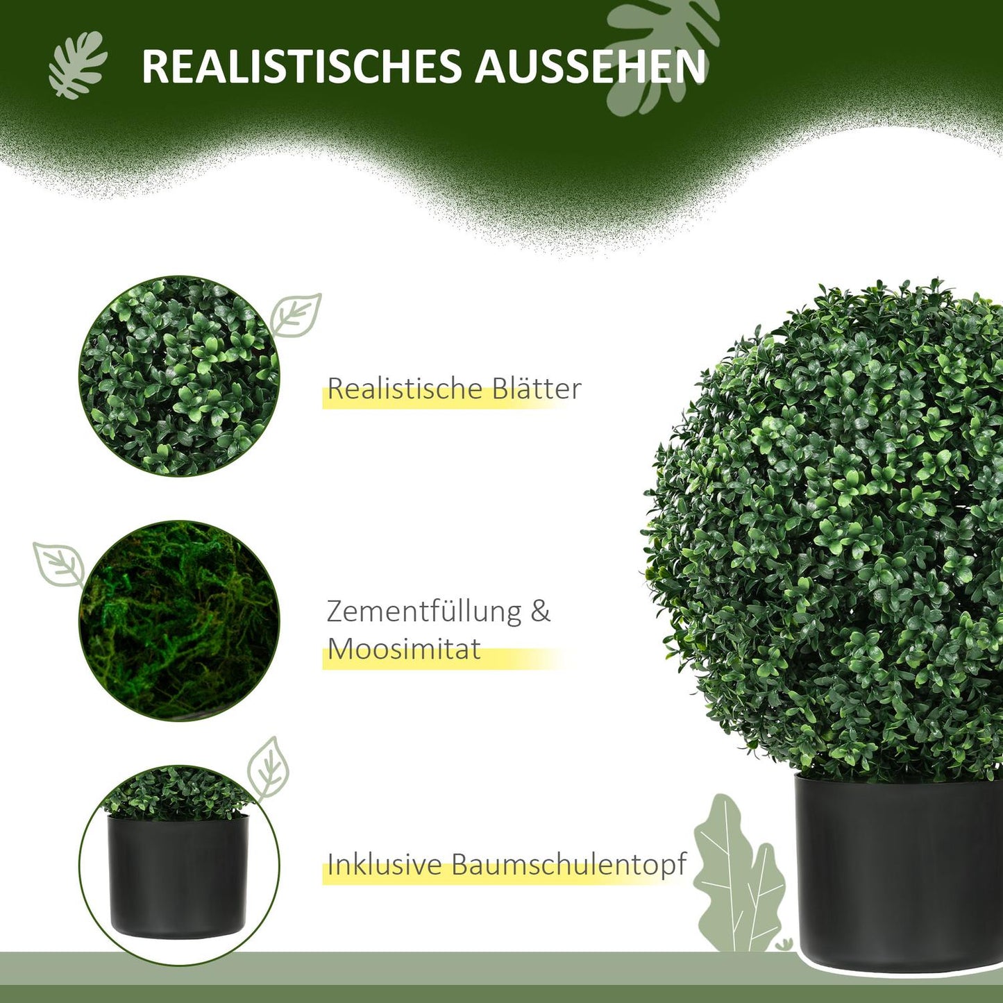Artificial Box Trees, Set of 2 - UV Resistant, 52cm