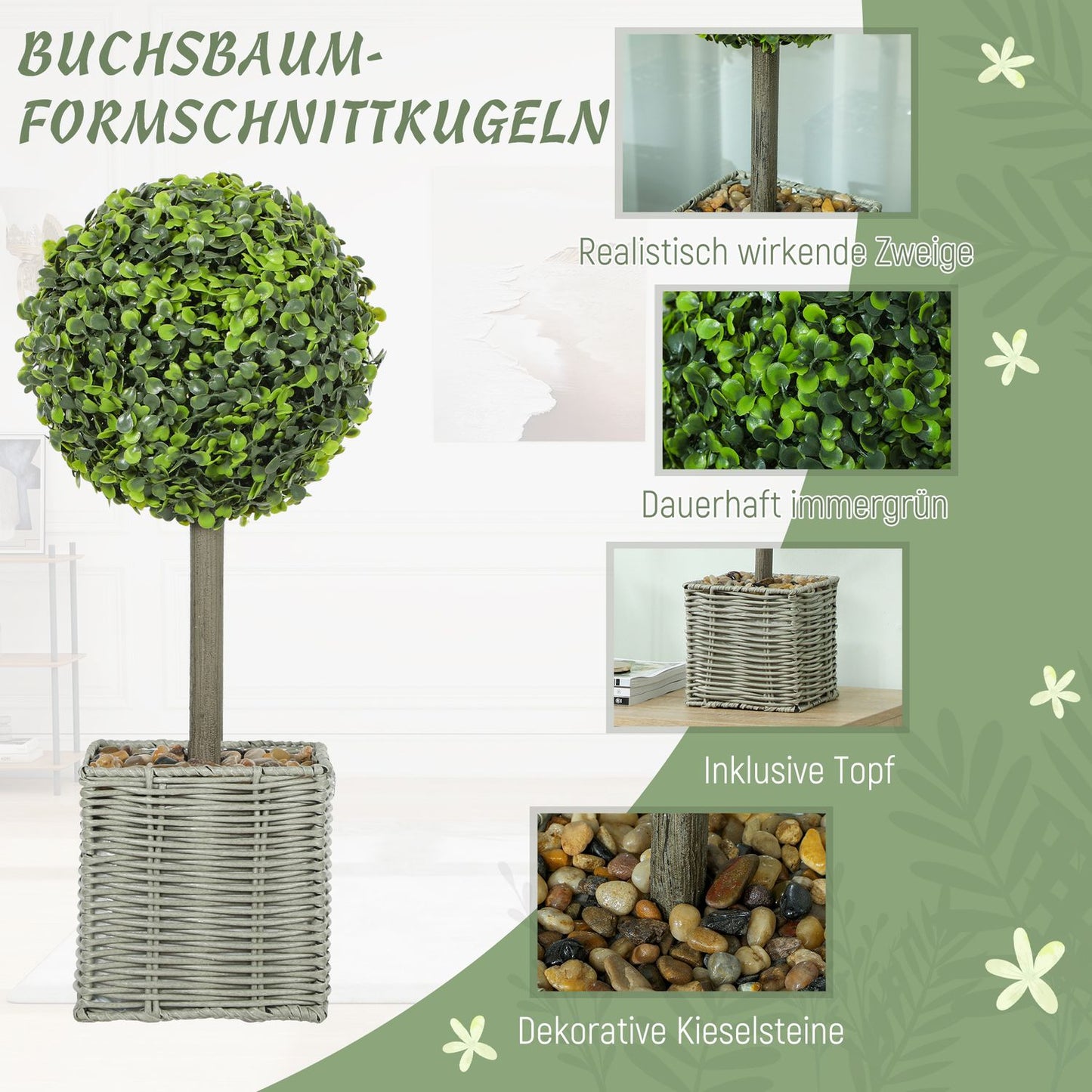 Artificial Plants Set of 2, UV-Resistant, Indoor/Outdoor