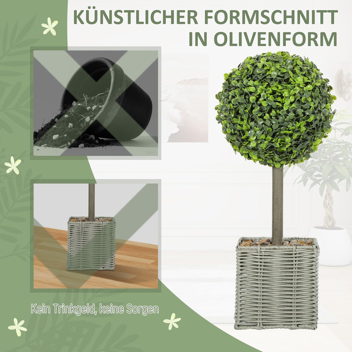 Artificial Plants Set of 2, UV-Resistant, Indoor/Outdoor