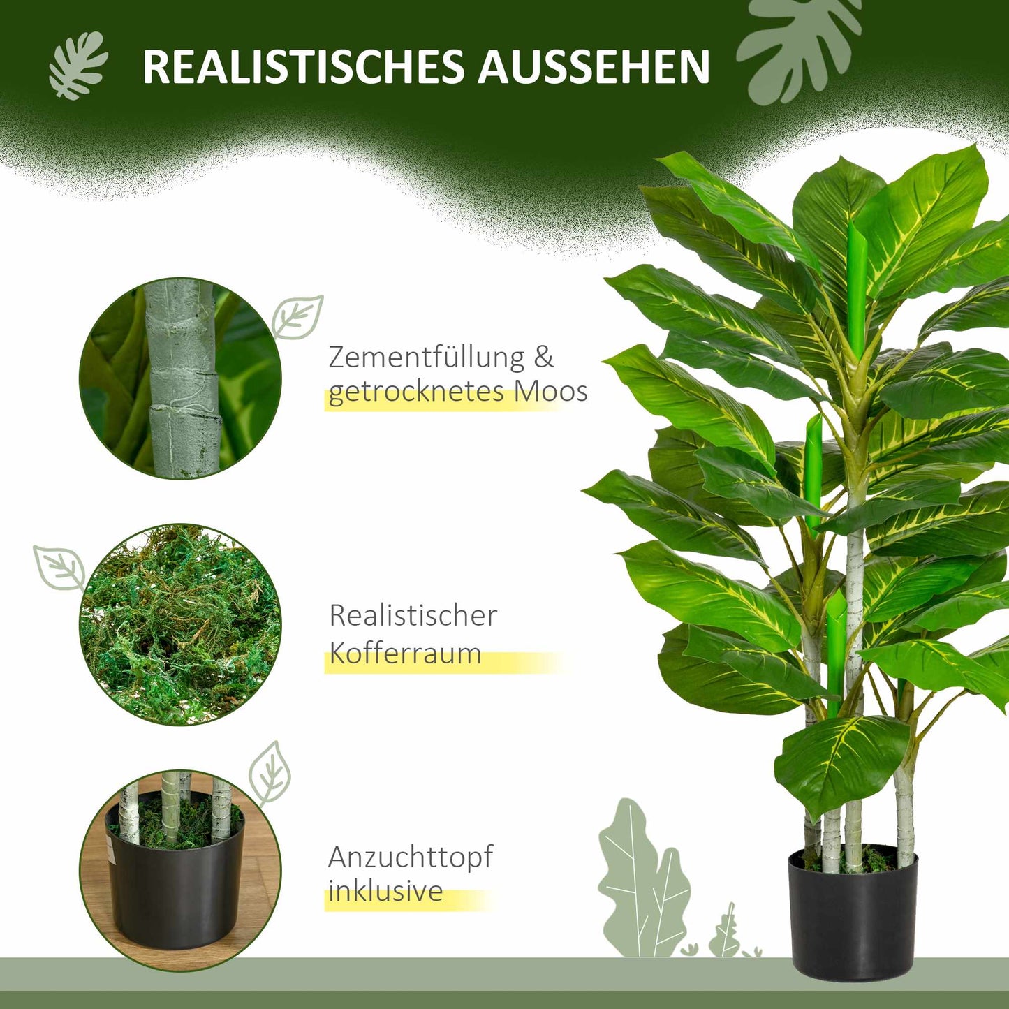 Artificial Plant with Pot, 95 cm, 33 Leaves