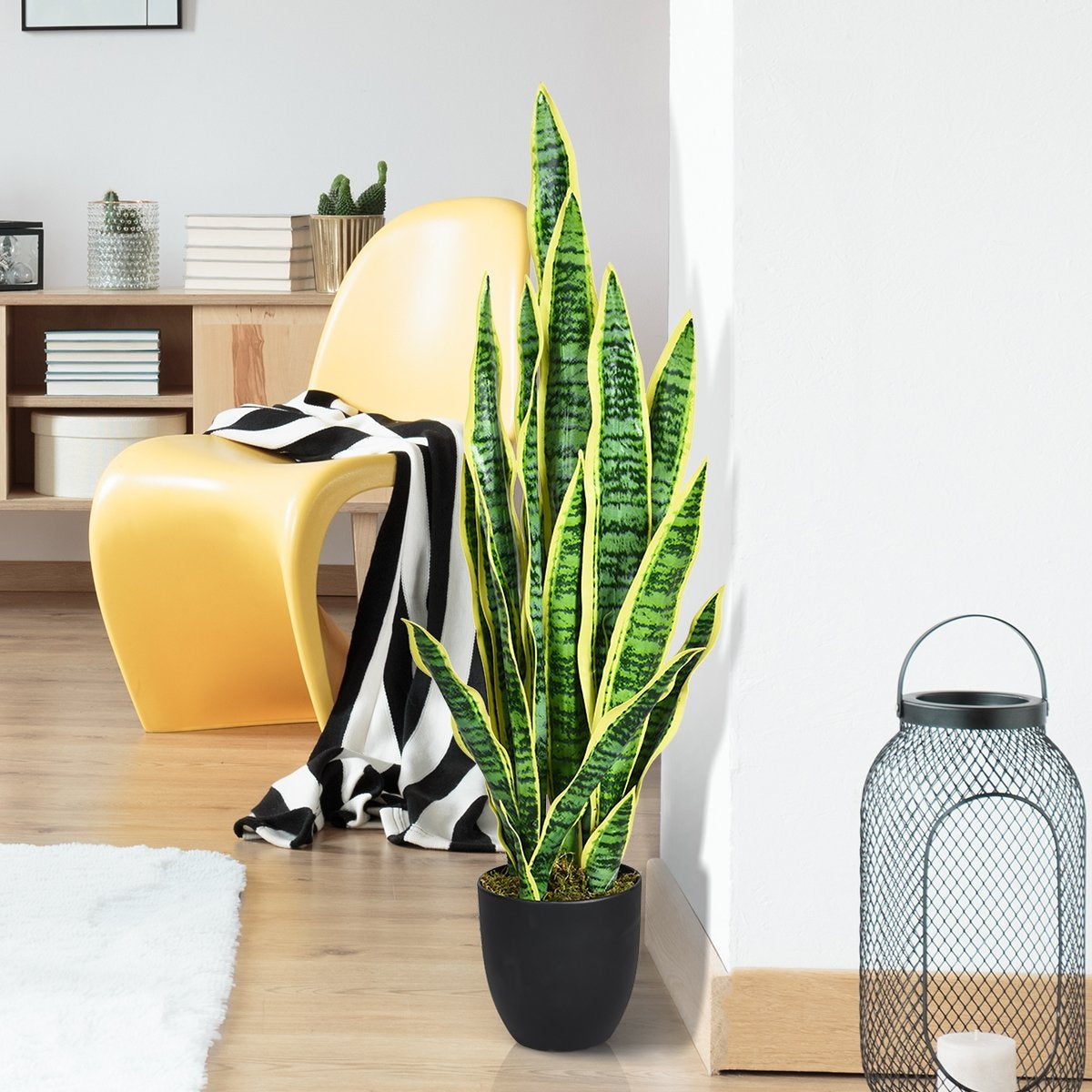 Artificial Snake Plant with Sturdy Pot Faux Agave Artificial Plant for Home & Office 90 cm Yellow