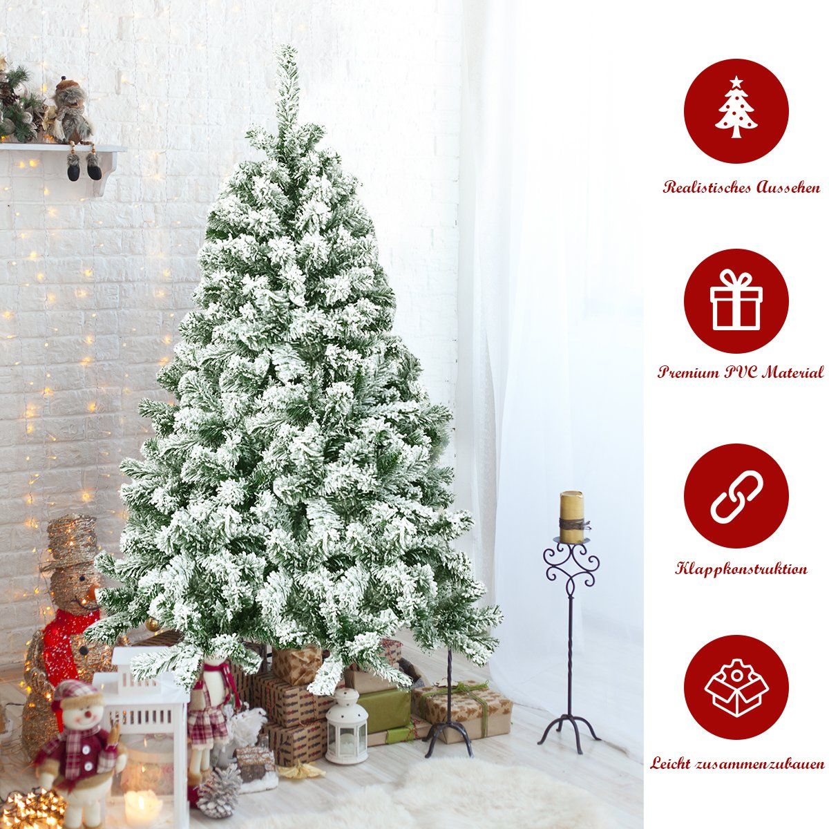 Artificial Snow-Covered Christmas Tree, 180 cm, PVC Needles