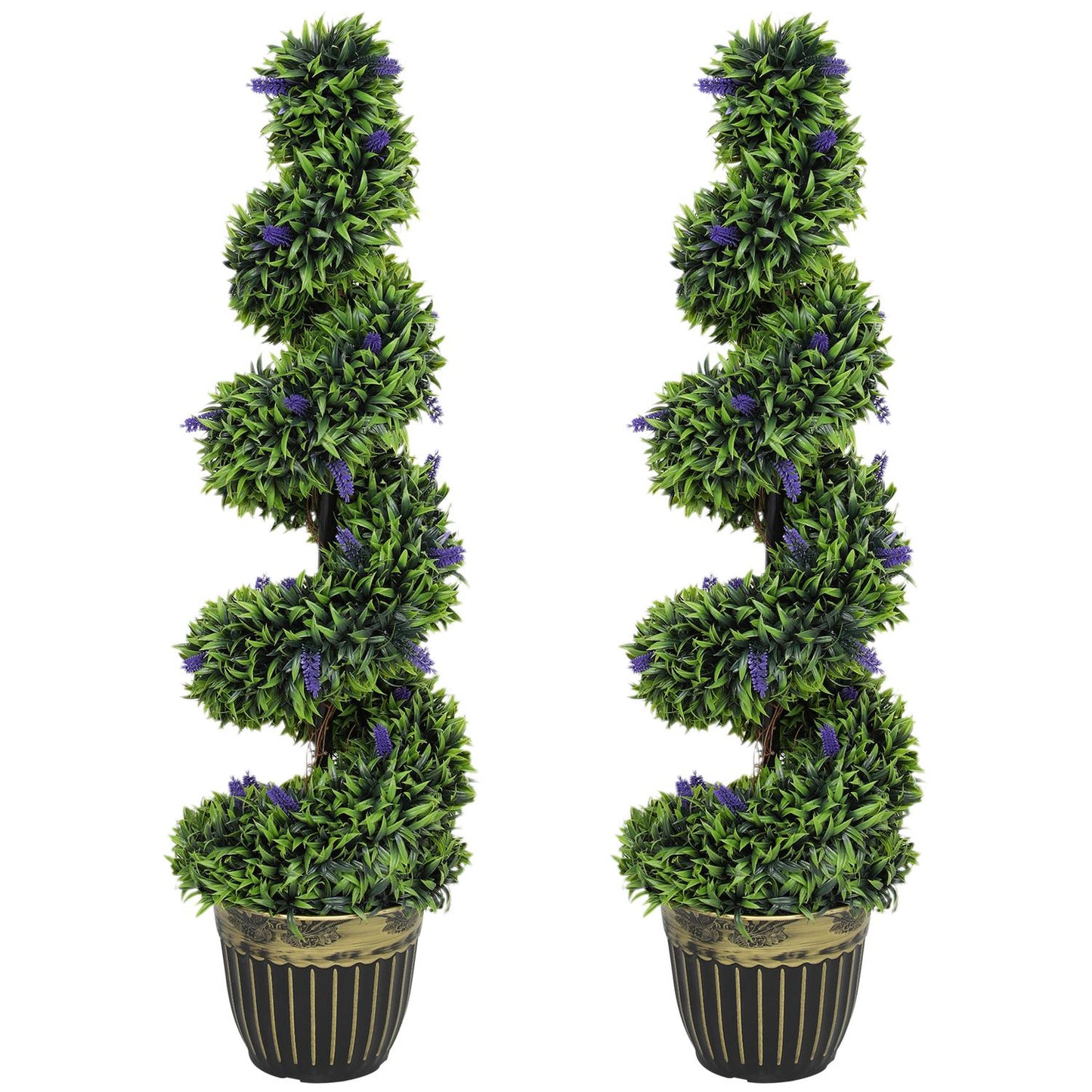 Artificial Spiral Boxwood with Lavender, 115 cm, Set of 2