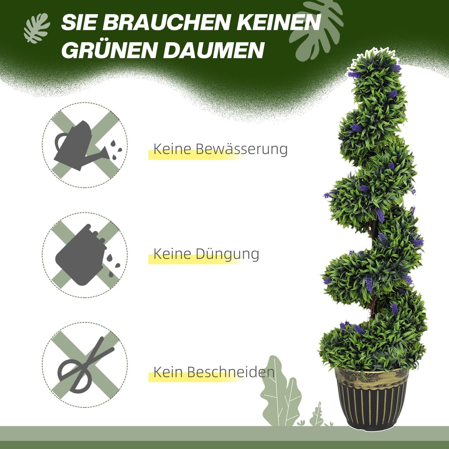 Artificial Spiral Boxwood with Lavender, 115 cm, Set of 2
