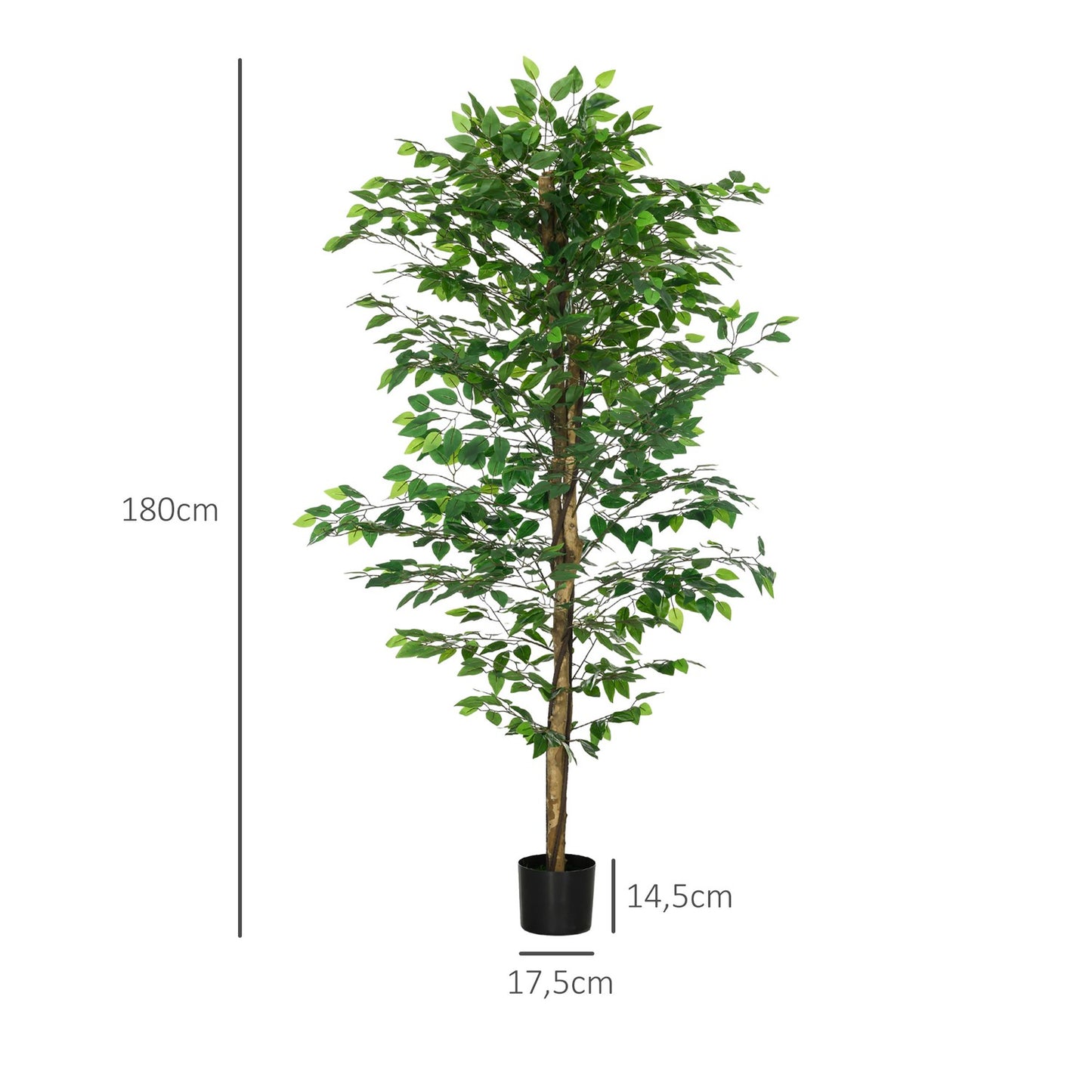 Artificial ficus tree with planting, 180 cm high potted plant