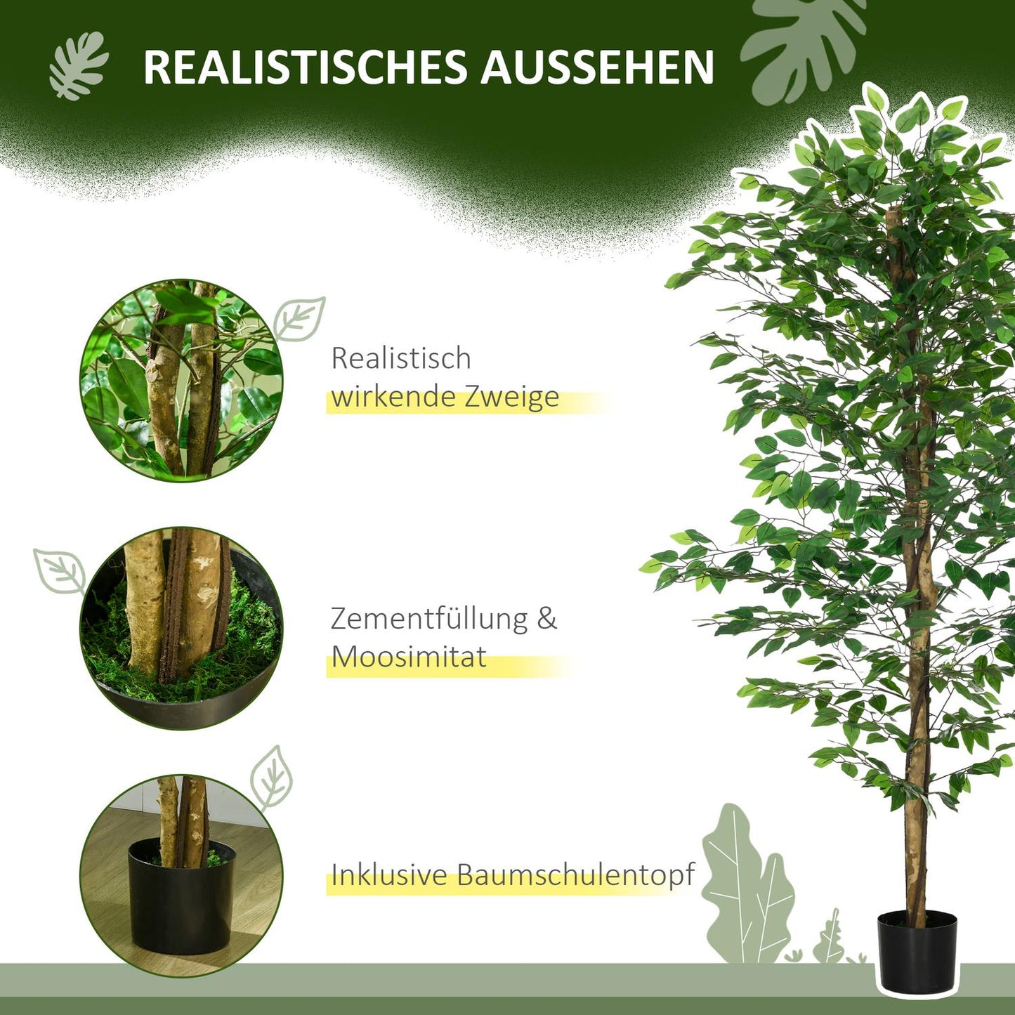 Artificial ficus tree with planting, 180 cm high potted plant