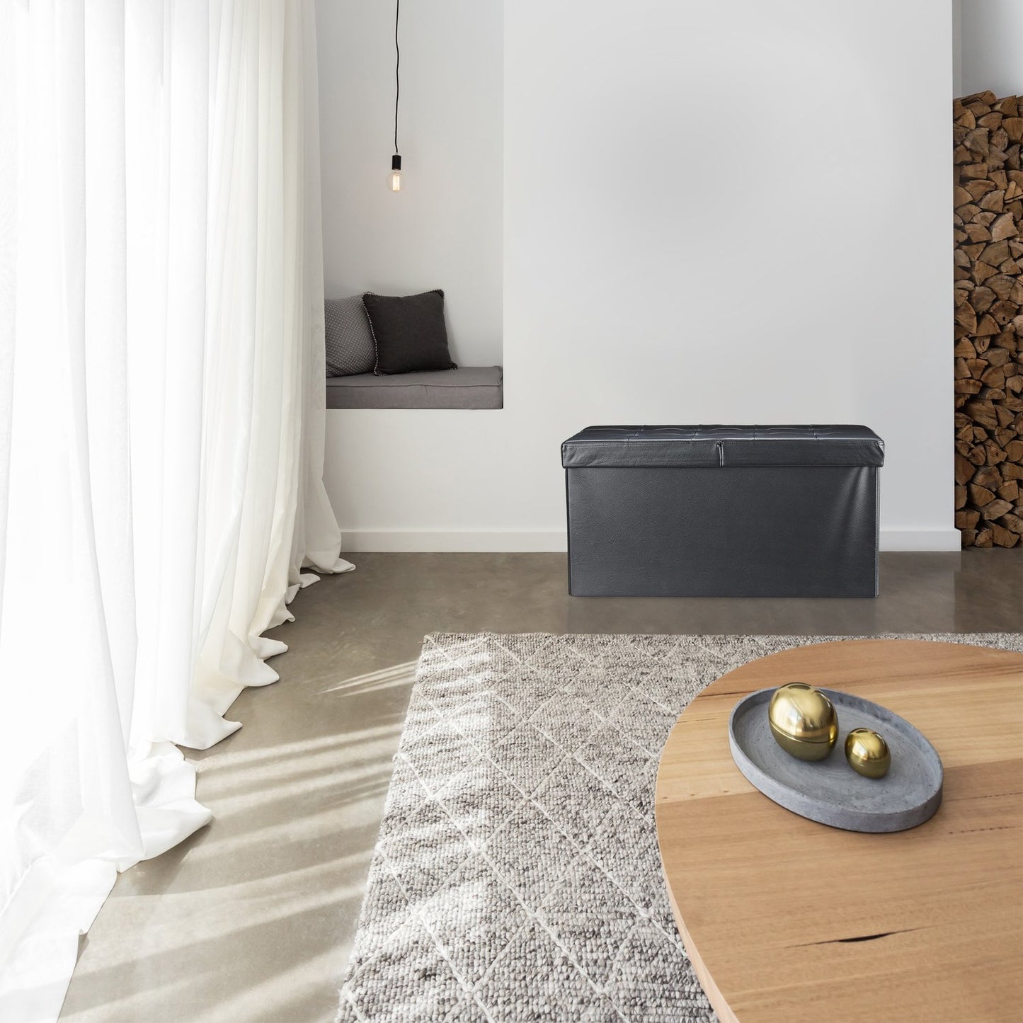 Artificial leather bench with folding lid