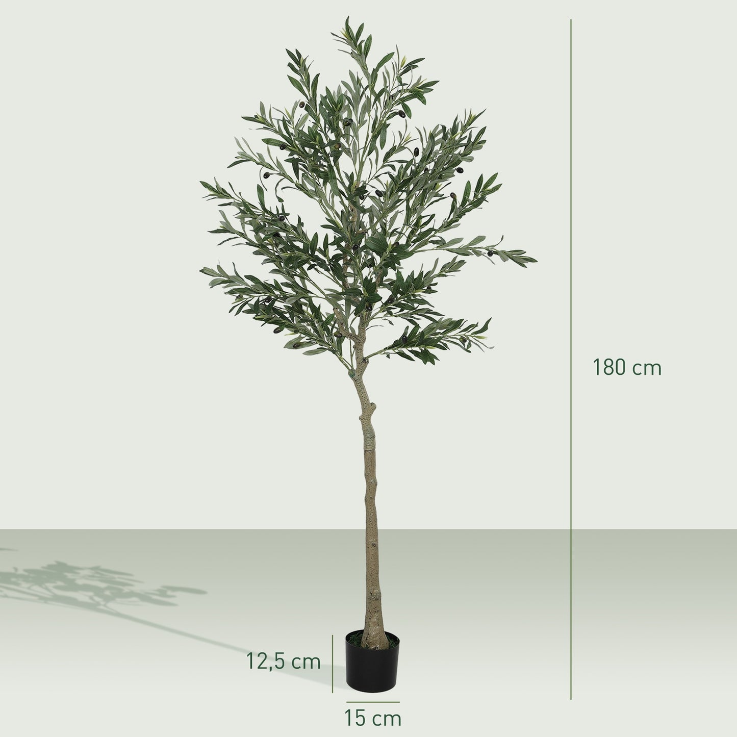 Artificial olive tree, 180 cm, 900 leaves, 40 olives, sturdy flowerpot, decorative plant, green